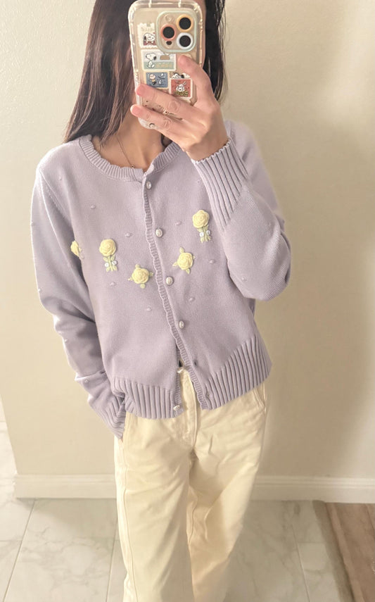 Knit Floral Cardigan Blouse. French Vintage Inspired Shirt Cardigan. Cotton Cardigan. Floral boho cardigan. Victorian bohocardigan