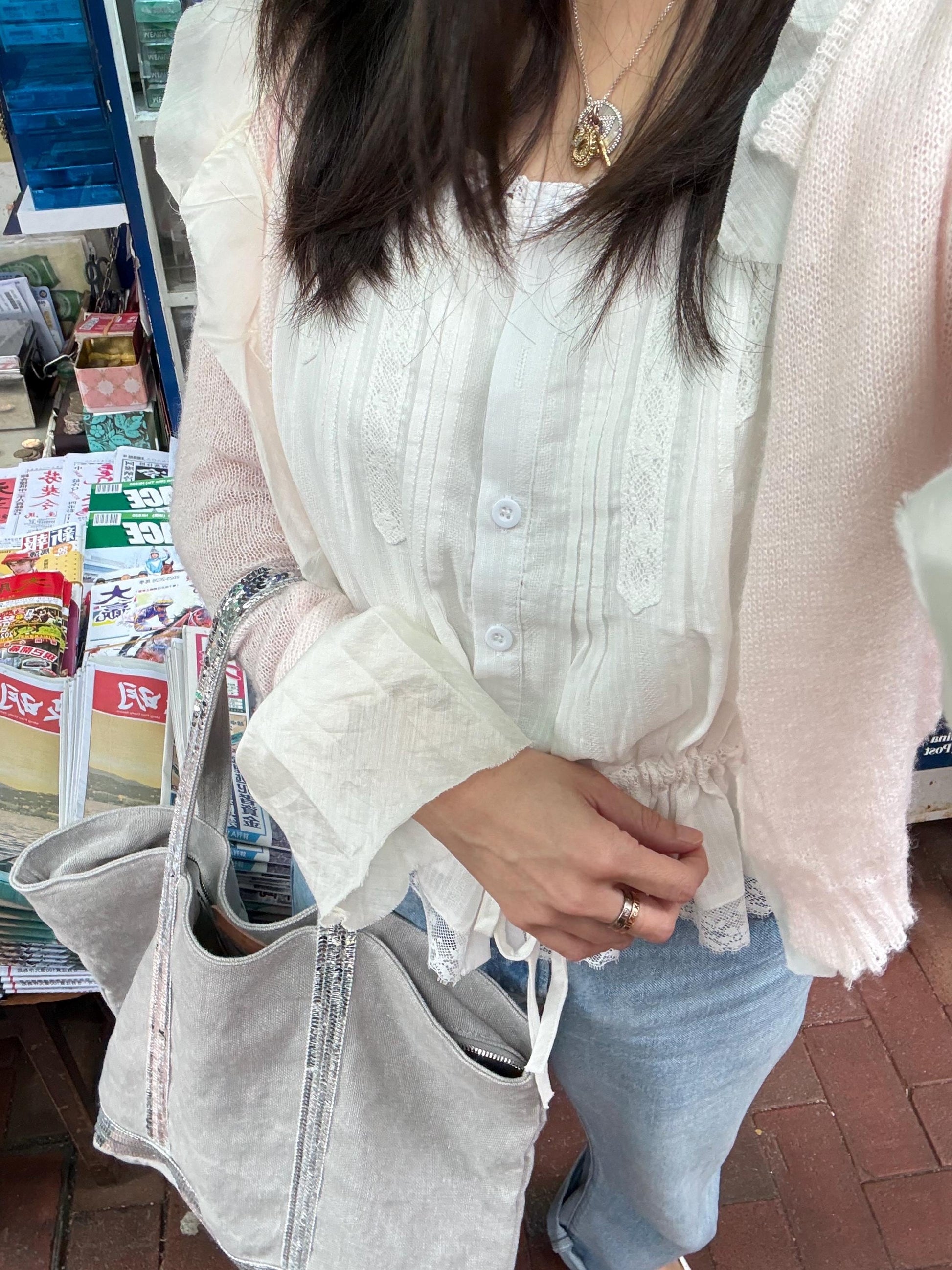 Casual cotton shirt french eyelet with ruffle vintage inspired . Cozy cottage vibe top.Romantic blouse. Doen inspired top. Sezane inspired