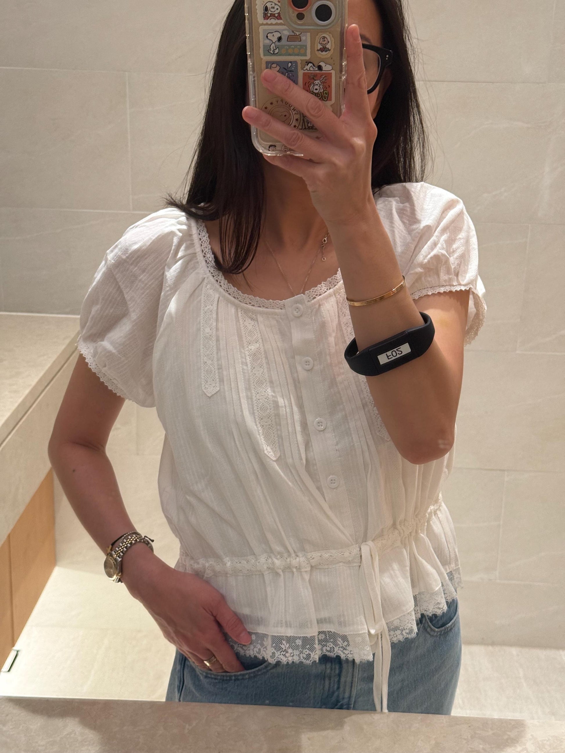 Casual cotton shirt french eyelet with ruffle vintage inspired . Cozy cottage vibe top.Romantic blouse. Doen inspired top. Sezane inspired