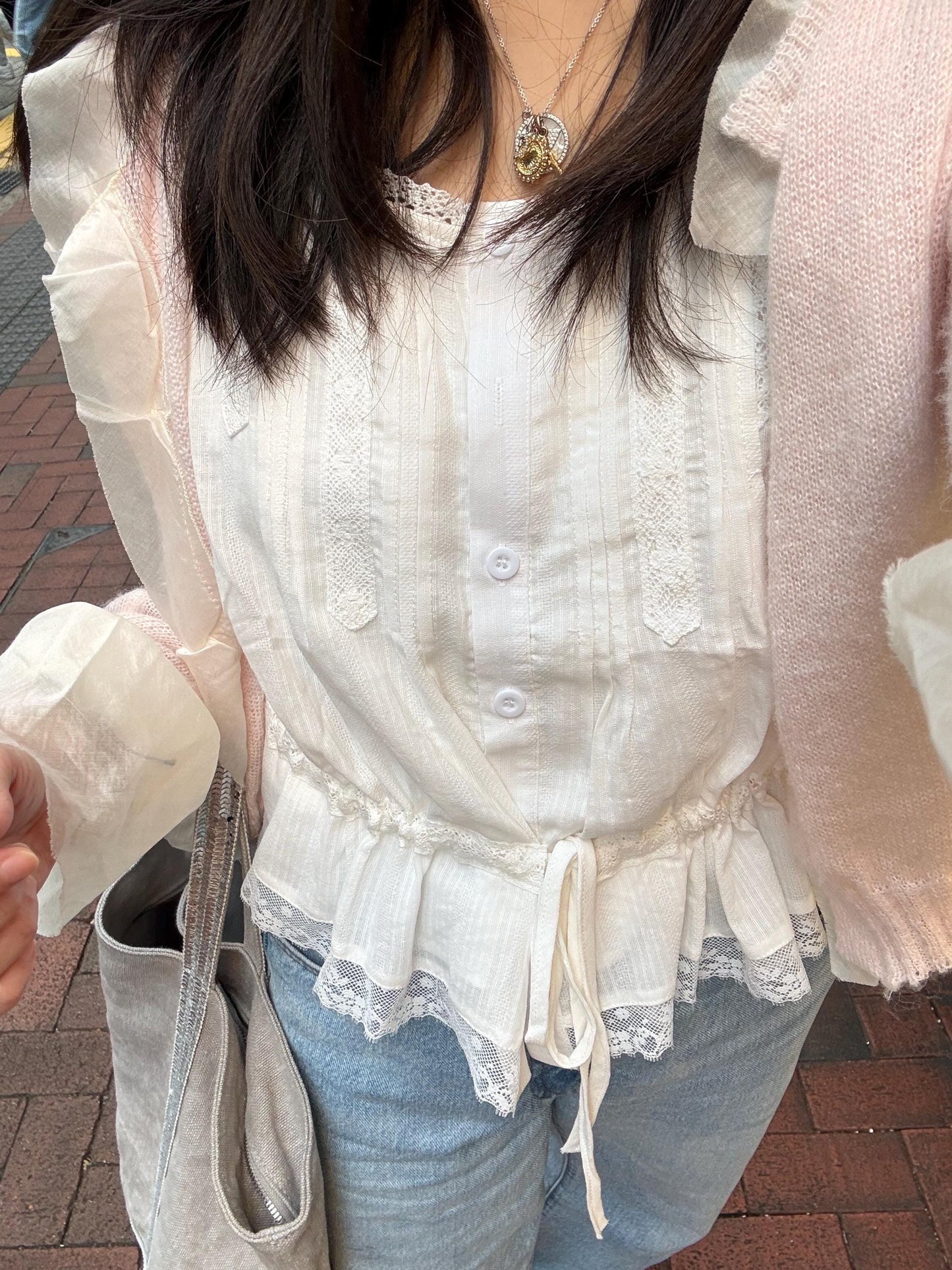 Casual cotton shirt french eyelet with ruffle vintage inspired . Cozy cottage vibe top.Romantic blouse. Doen inspired top. Sezane inspired