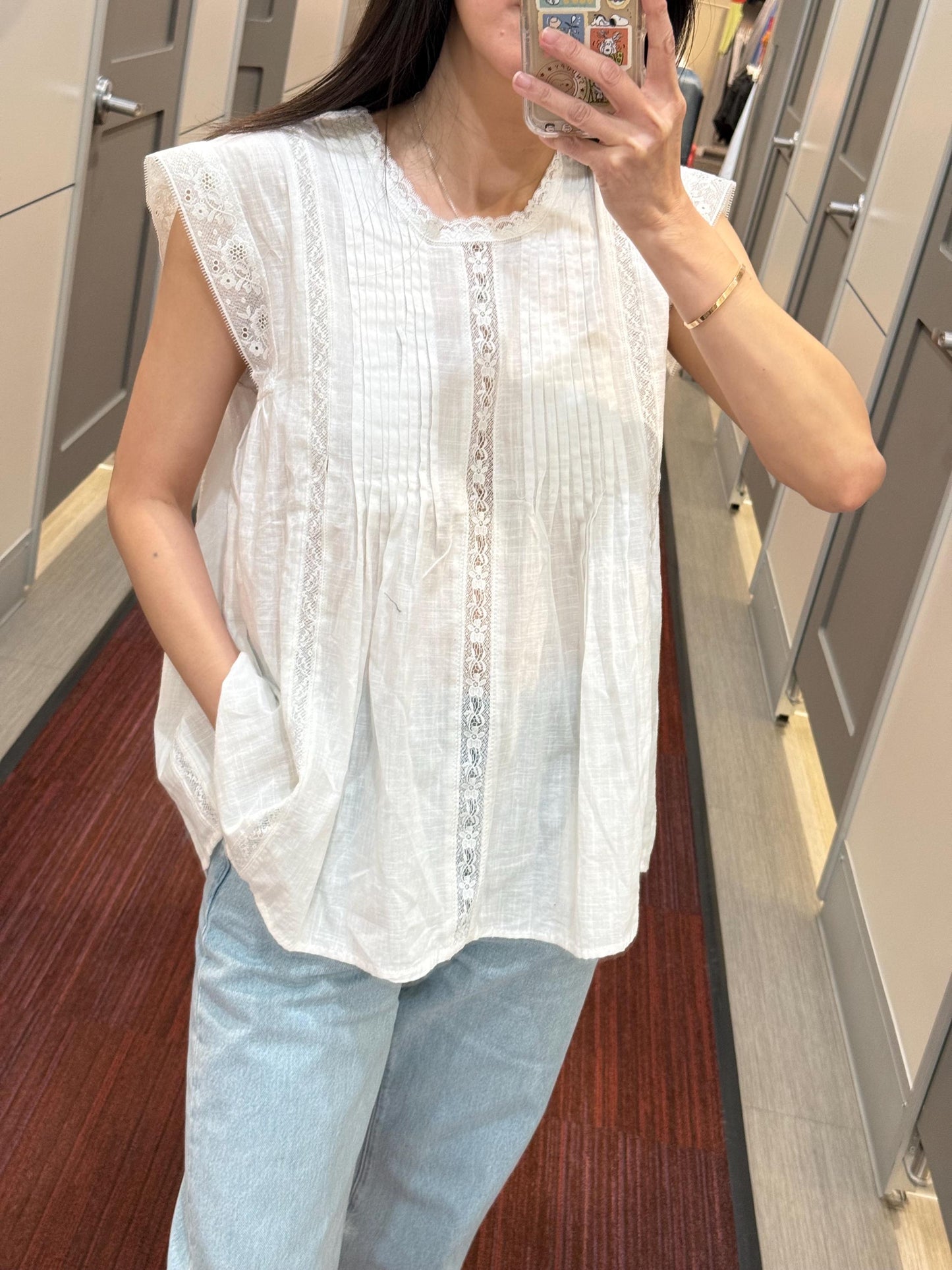 Casual pintuck white lace romantic top . Cozy comfortable top. Cotton Victorian Boho romantic top. Eyelet cotton cozy top.