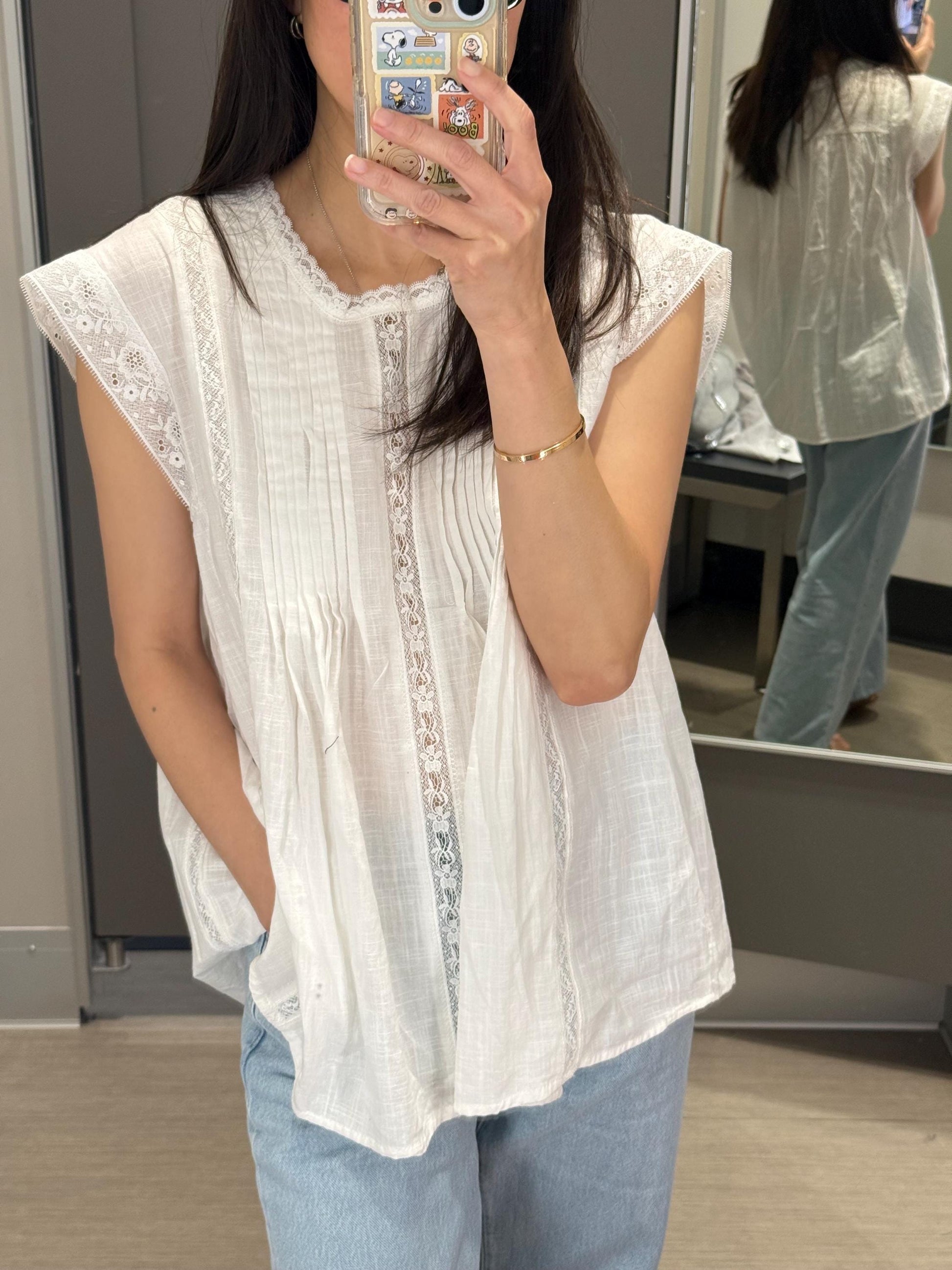 Casual pintuck white lace romantic top . Cozy comfortable top. Cotton Victorian Boho romantic top. Eyelet cotton cozy top.