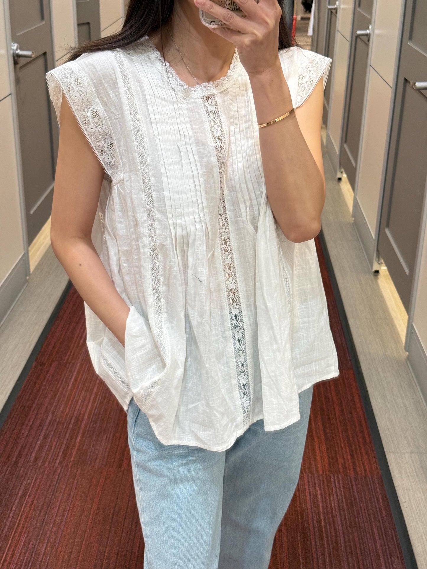 Casual pintuck white lace romantic top . Cozy comfortable top. Cotton Victorian Boho romantic top. Eyelet cotton cozy top.