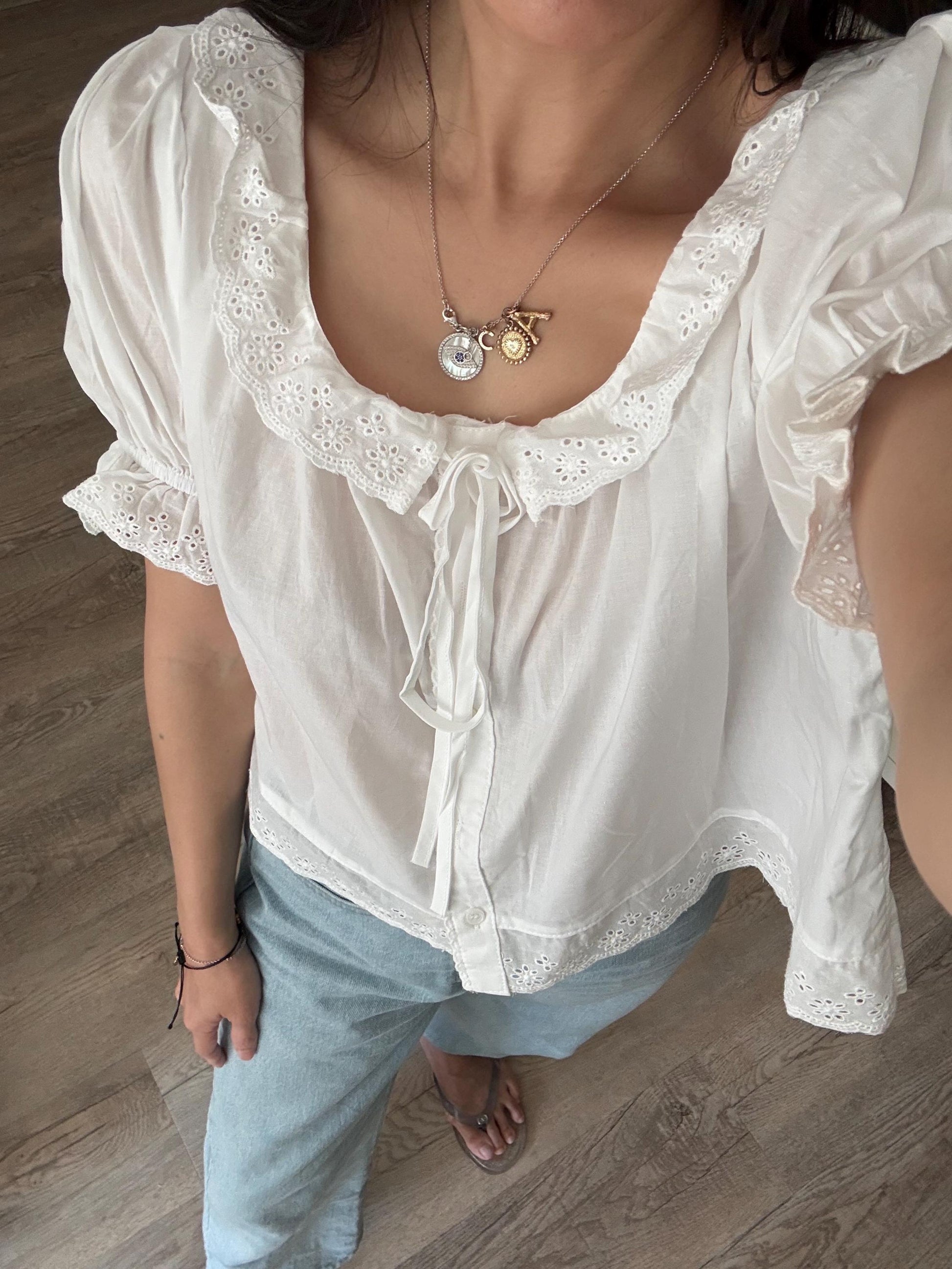 Casual embroidery white pintuck lace romantic top . Whimsical cottagecore top. Cotton Victorian romantic top. Natural fiber top.