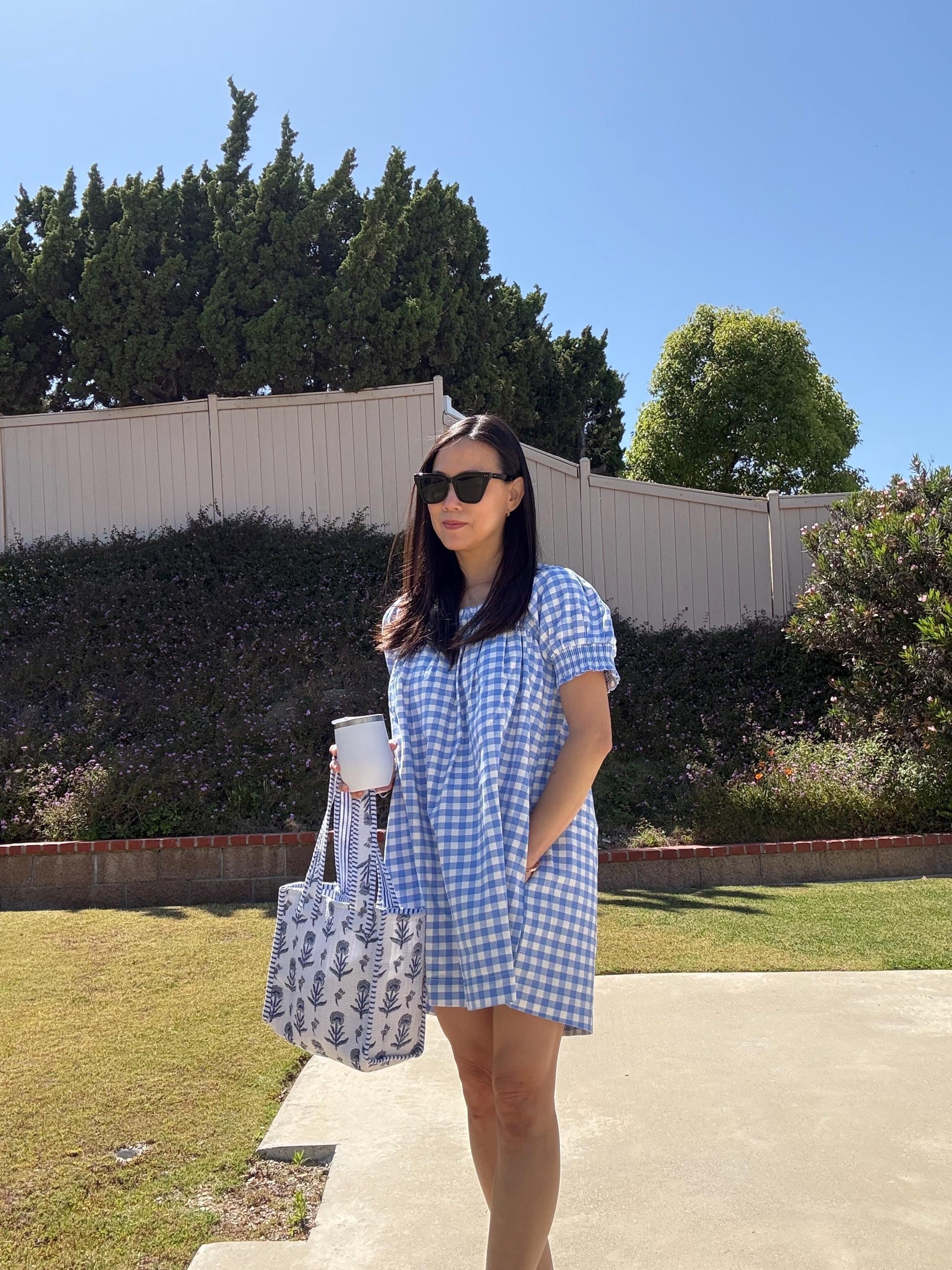 Gingham Cotton Dress. Blue Gingham Mini Dress with Pockets. Cottage core Whimsical Babydoll Dress. Nap Dress