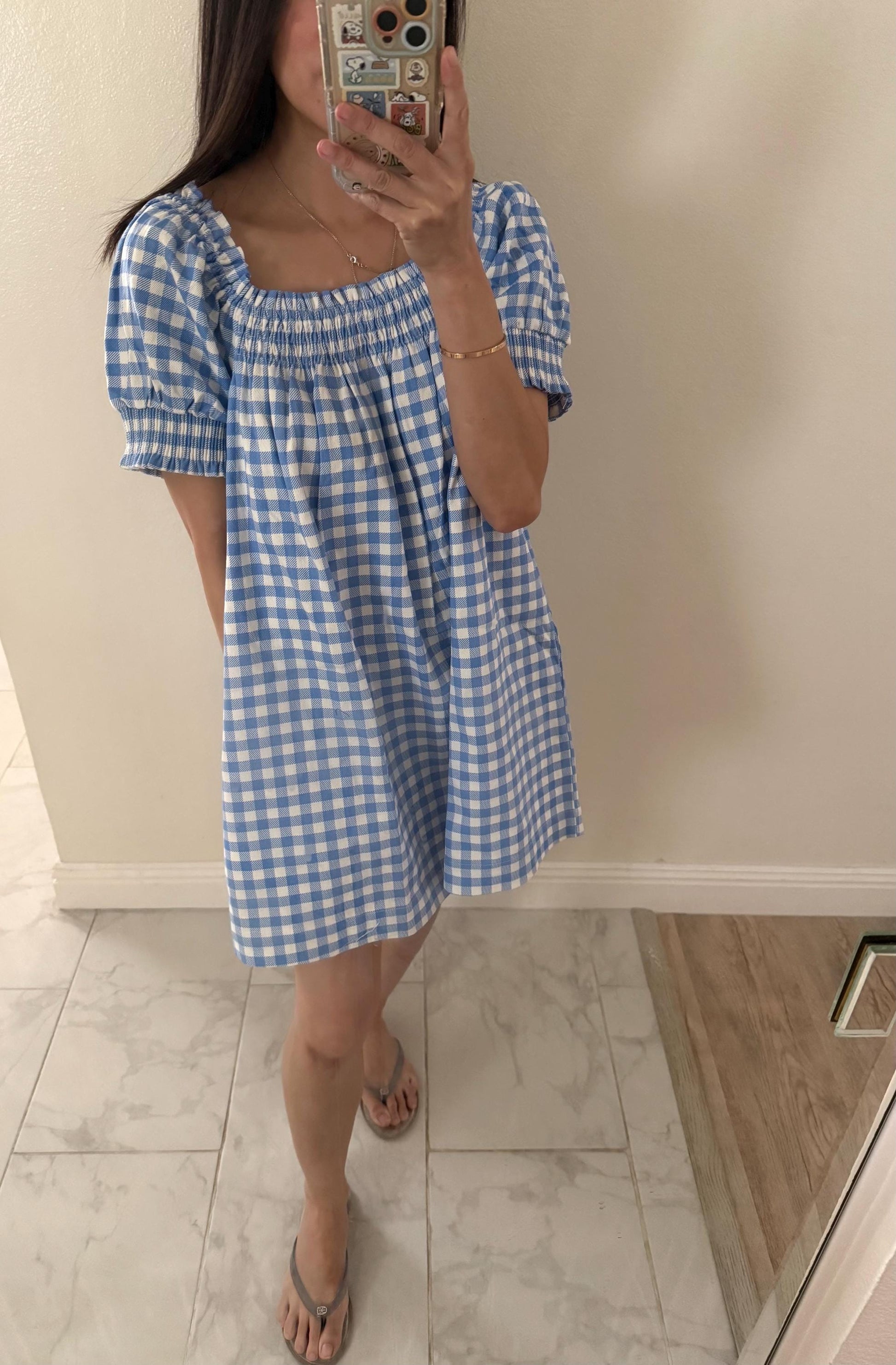 Gingham Cotton Dress. Blue Gingham Mini Dress with Pockets. Cottage core Whimsical Babydoll Dress. Nap Dress