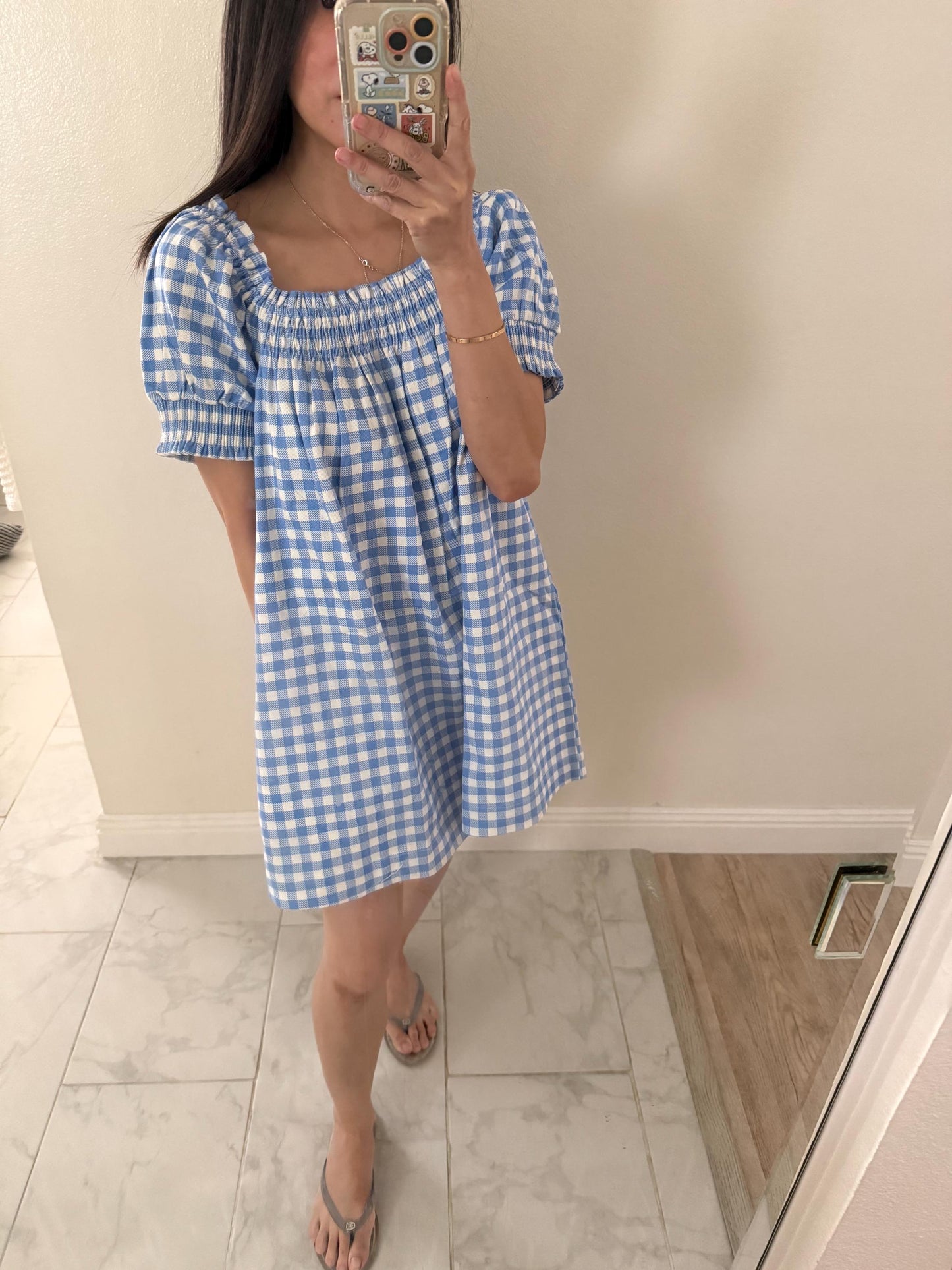 Gingham Cotton Dress. Blue Gingham Mini Dress with Pockets. Cottage core Whimsical Babydoll Dress. Nap Dress