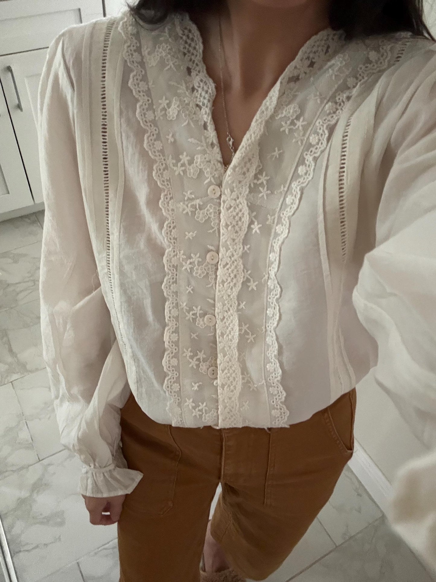Casual pintuck white lace romantic top . Whimsical cottagecore top. Cotton Victorian Boho romantic top. Eyelet cotton cozy top