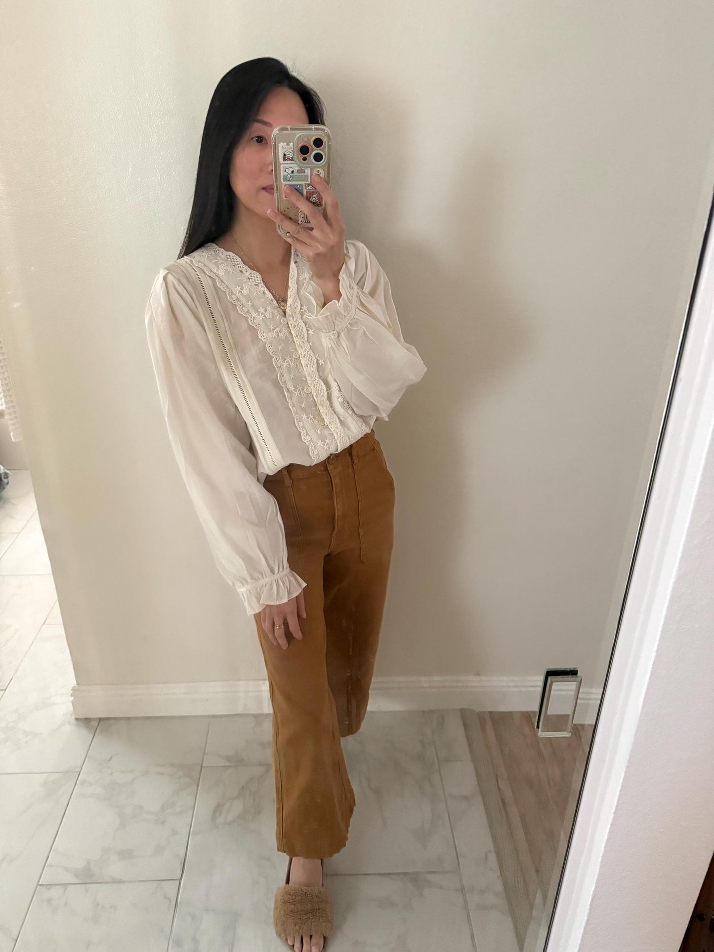 Casual pintuck white lace romantic top . Whimsical cottagecore top. Cotton Victorian Boho romantic top. Eyelet cotton cozy top