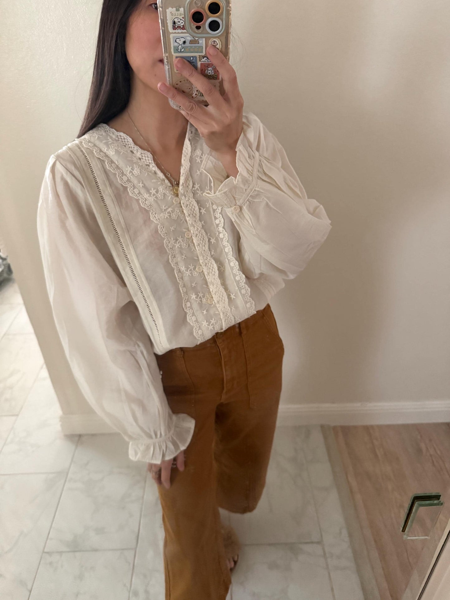 Casual pintuck white lace romantic top . Whimsical cottagecore top. Cotton Victorian Boho romantic top. Eyelet cotton cozy top