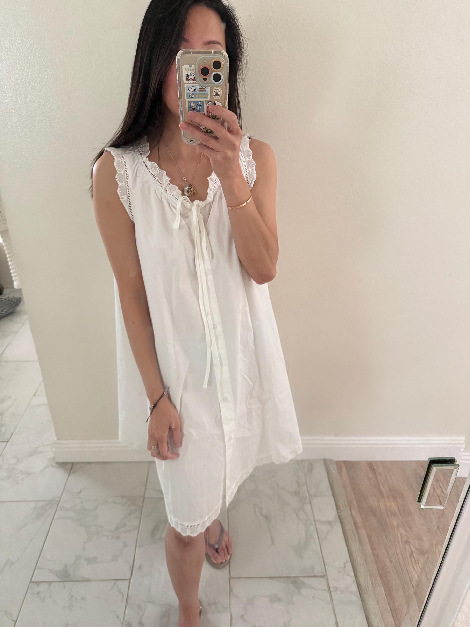 Whimsical vintage inspired Cotton Minu Dress. White Floral Classic Cottage core Nap Dress. White Button down dress. Sleeveless mini dress