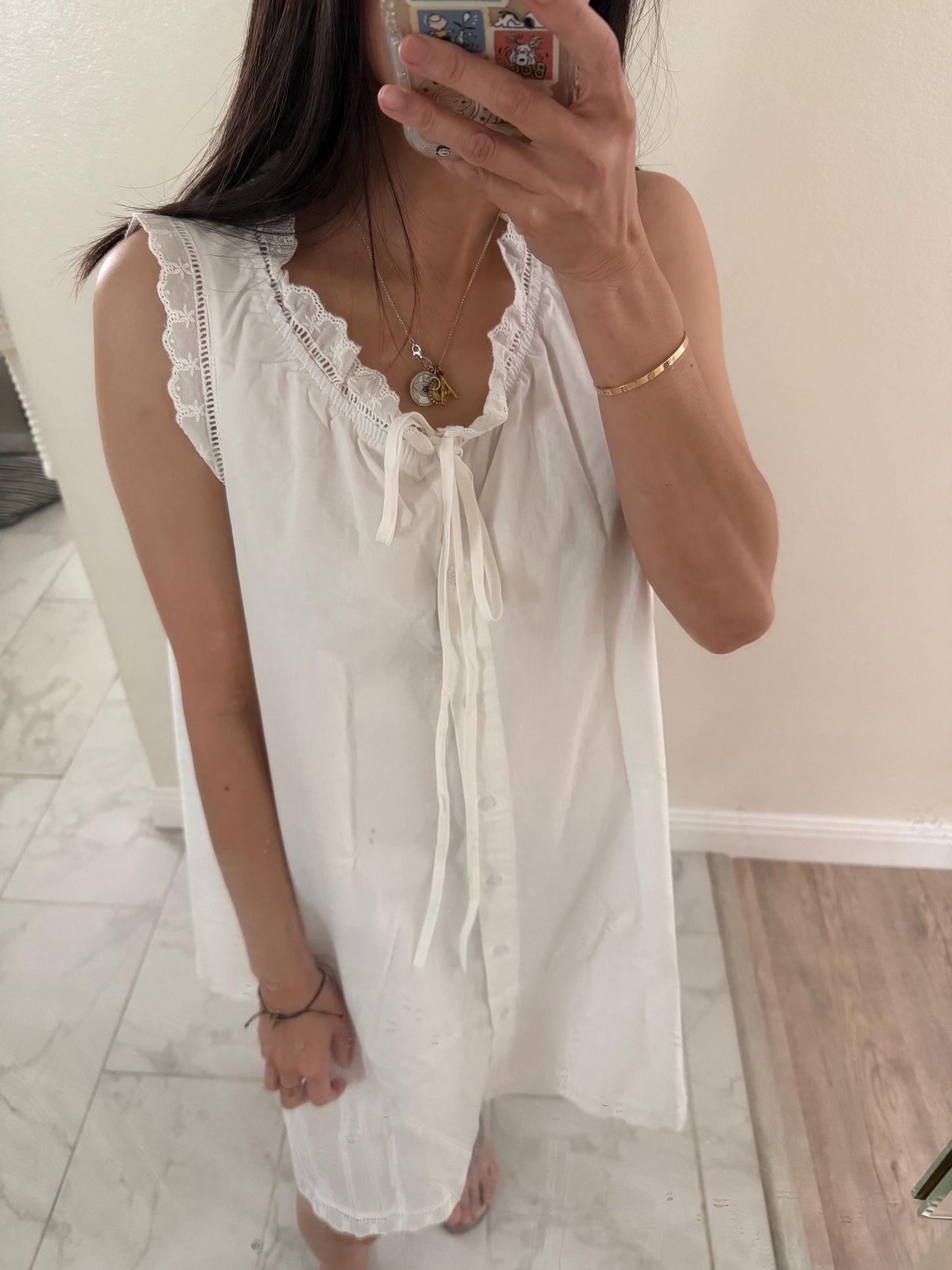 Whimsical vintage inspired Cotton Minu Dress. White Floral Classic Cottage core Nap Dress. White Button down dress. Sleeveless mini dress