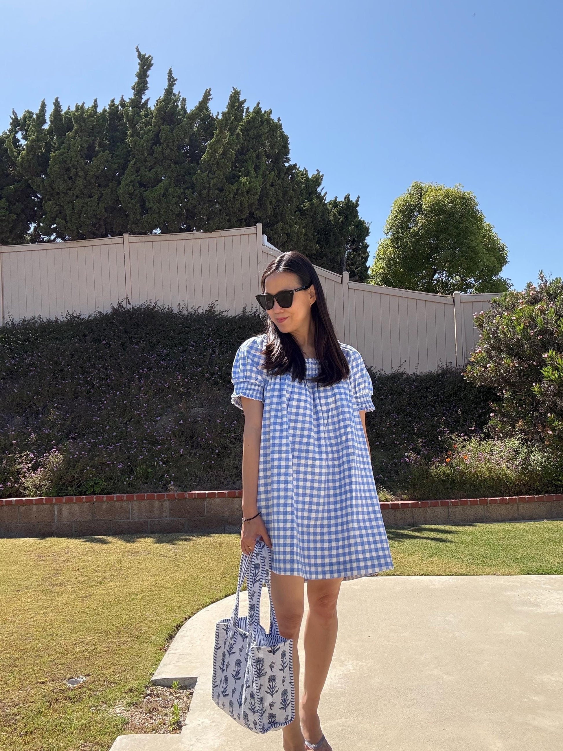 Gingham Cotton Dress. Blue Gingham Mini Dress with Pockets. Cottage core Whimsical Babydoll Dress. Nap Dress
