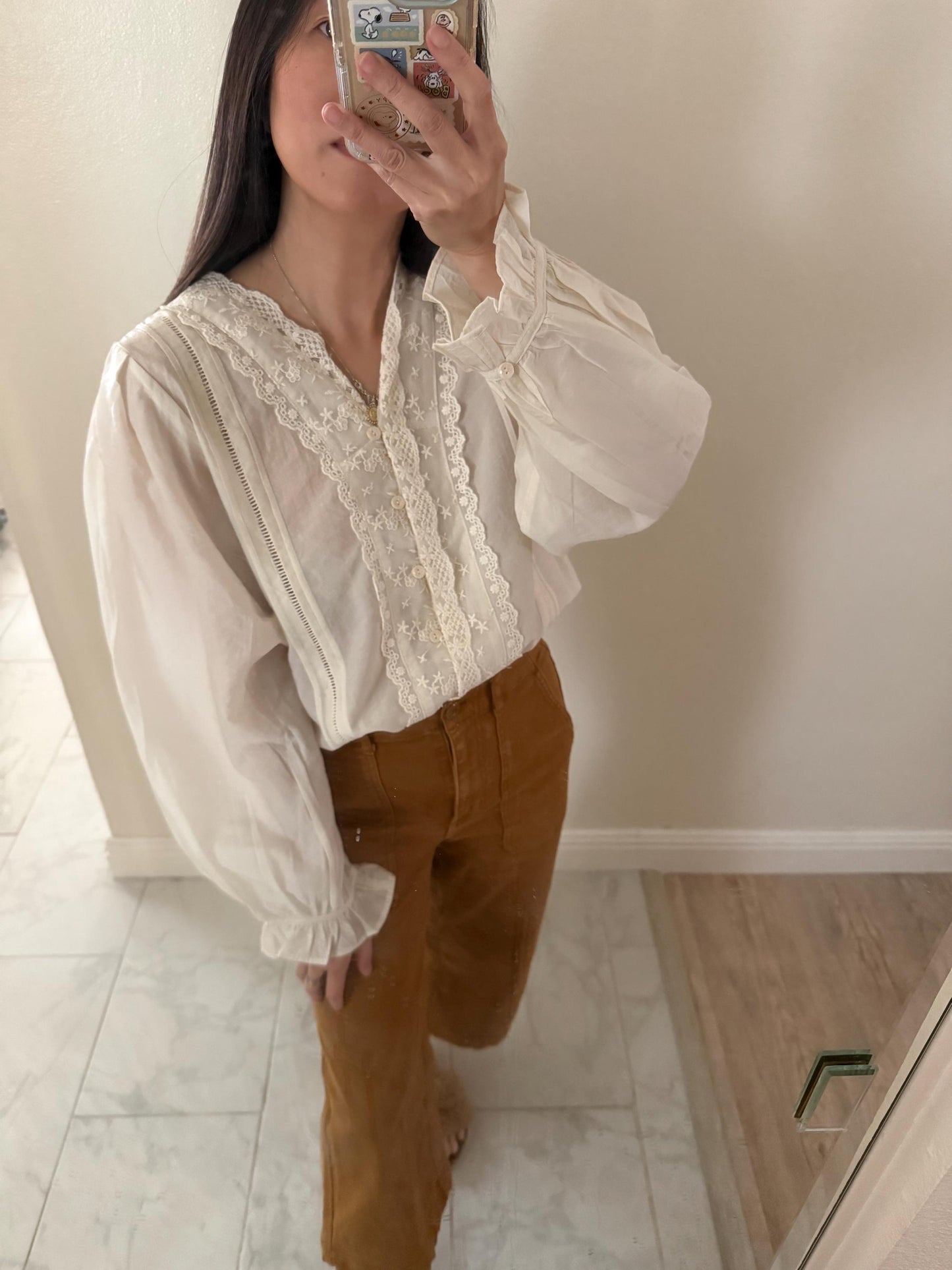 Casual pintuck white lace romantic top . Whimsical cottagecore top. Cotton Victorian Boho romantic top. Eyelet cotton cozy top