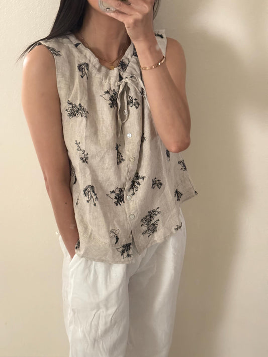 Casual pintuck embroidery lace romantic top . Cozy comfortable linen top. Cotton whimsical Cottagecore Boho romantic top.