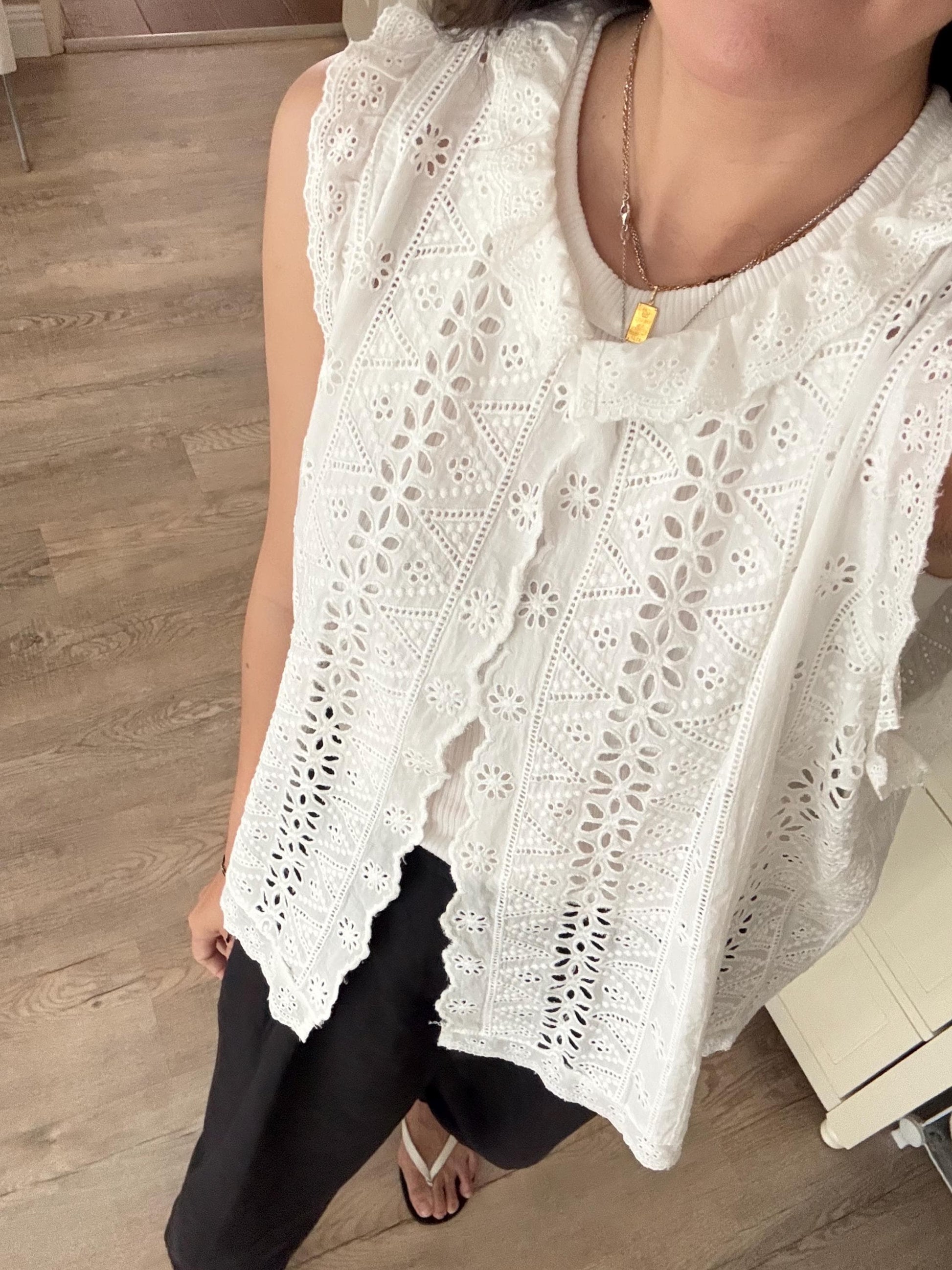 Casual cotton white eyelet romantic vest top . Whimsical cottage core vest top. Bohemian cotton vest . Summer cotton cardigan