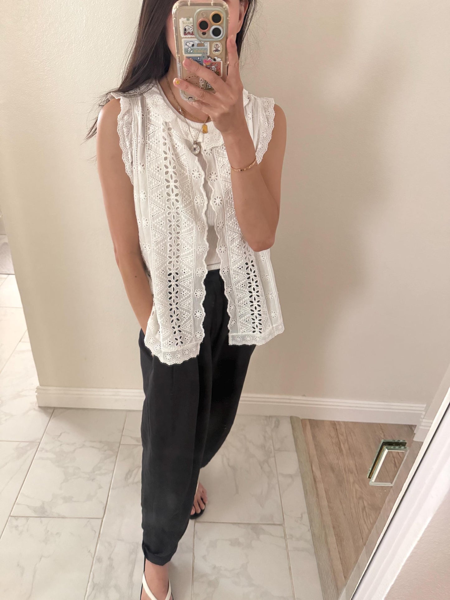 Casual cotton white eyelet romantic vest top . Whimsical cottage core vest top. Bohemian cotton vest . Summer cotton cardigan