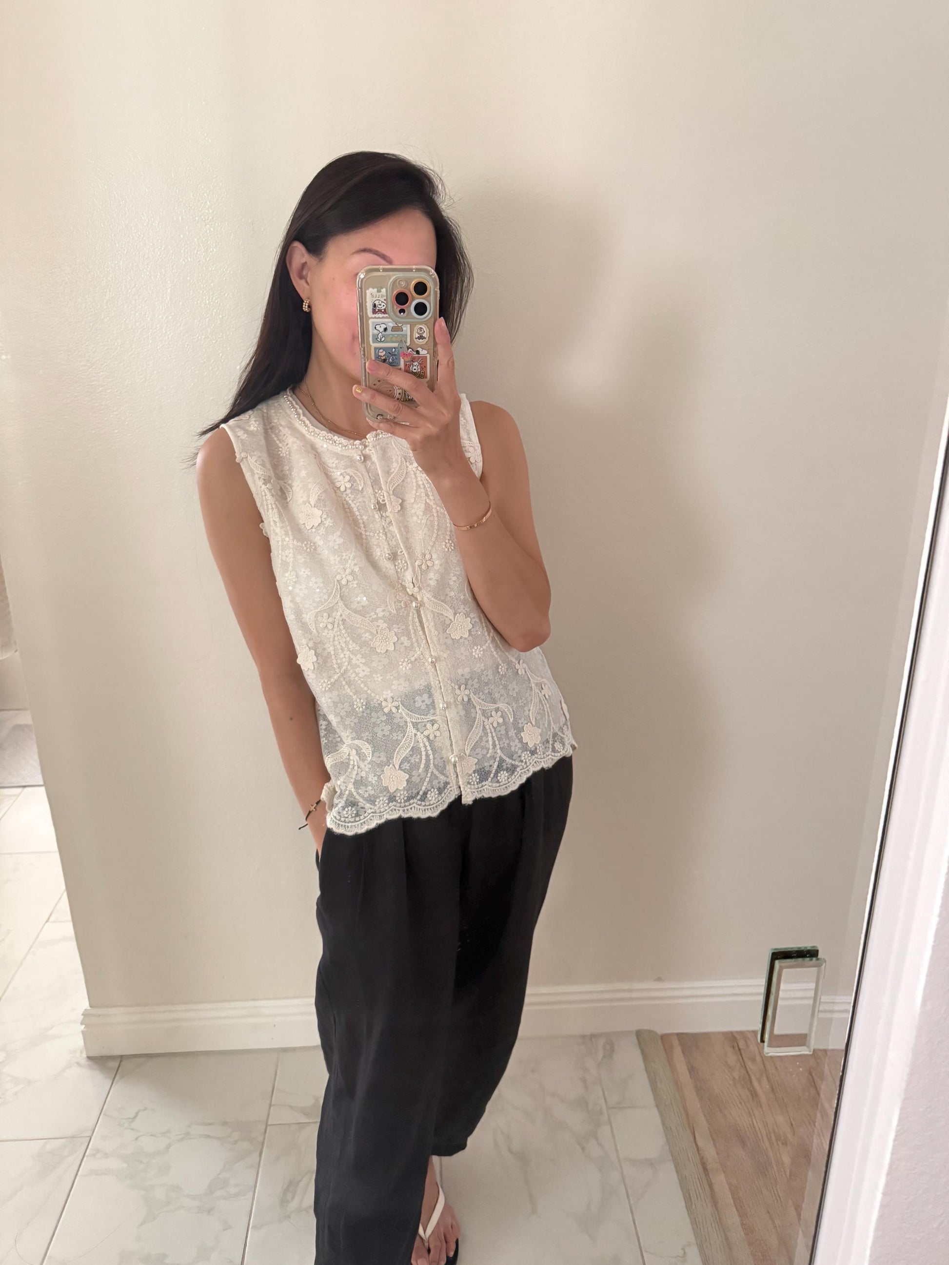 Casual cotton beige lace eyelet romantic vest top . Whimsical cottage core vest top. Bohemian cotton vest . Summer cotton vest cardigan