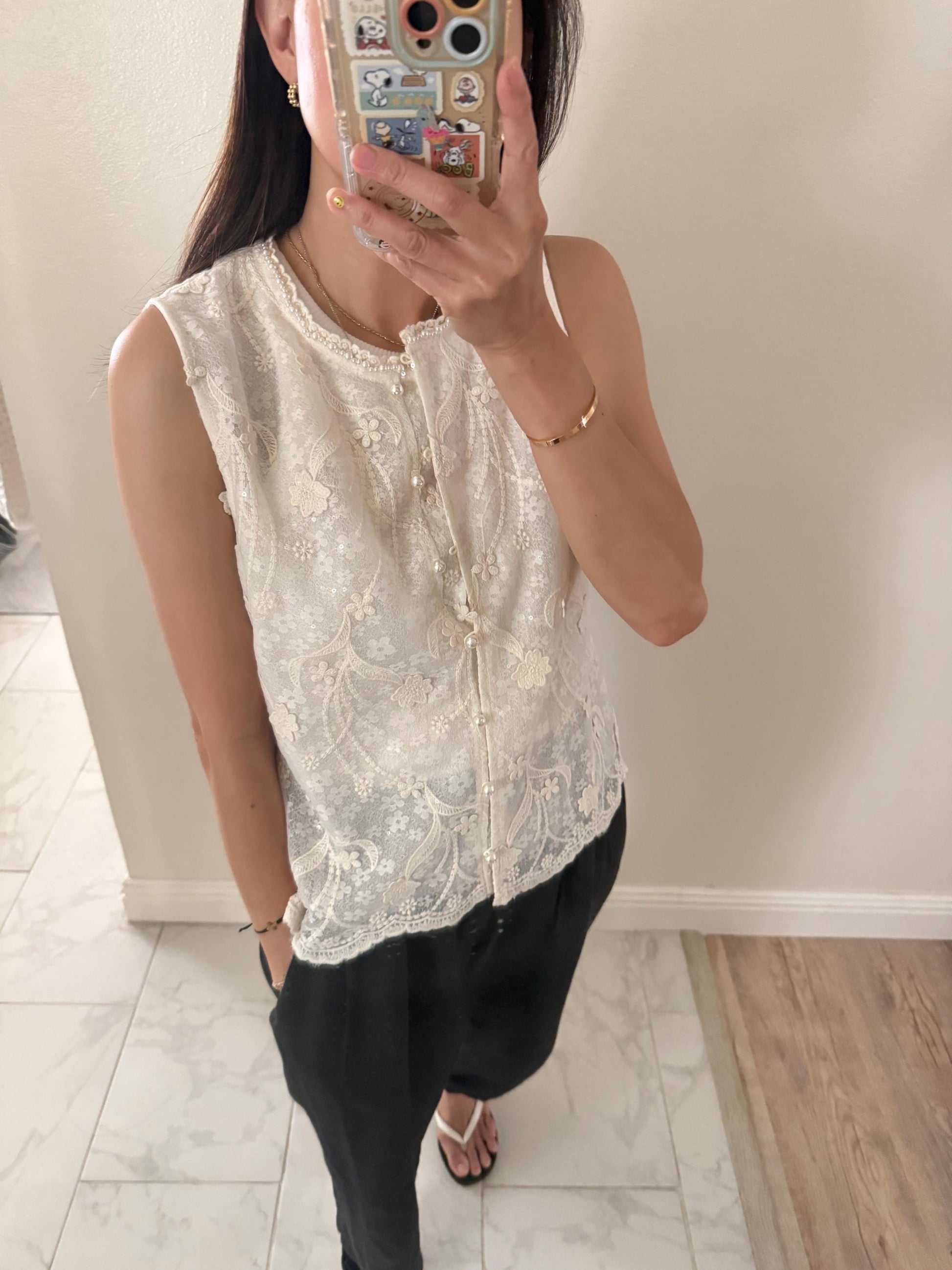 Casual cotton beige lace eyelet romantic vest top . Whimsical cottage core vest top. Bohemian cotton vest . Summer cotton vest cardigan