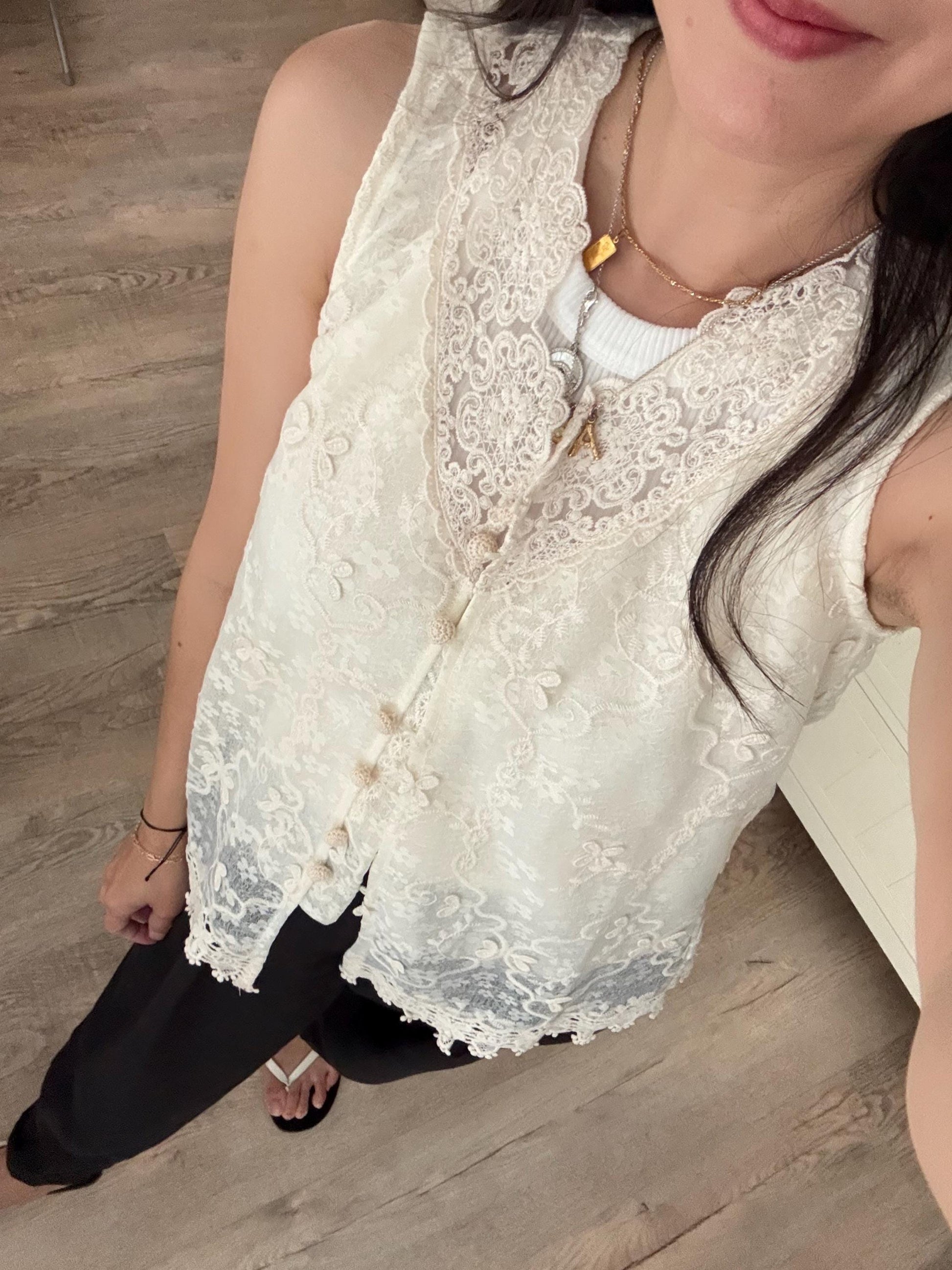 Casual cotton beige lace eyelet romantic vest top . Whimsical cottage core vest top. Bohemian cotton vest . Summer cotton vest cardigan