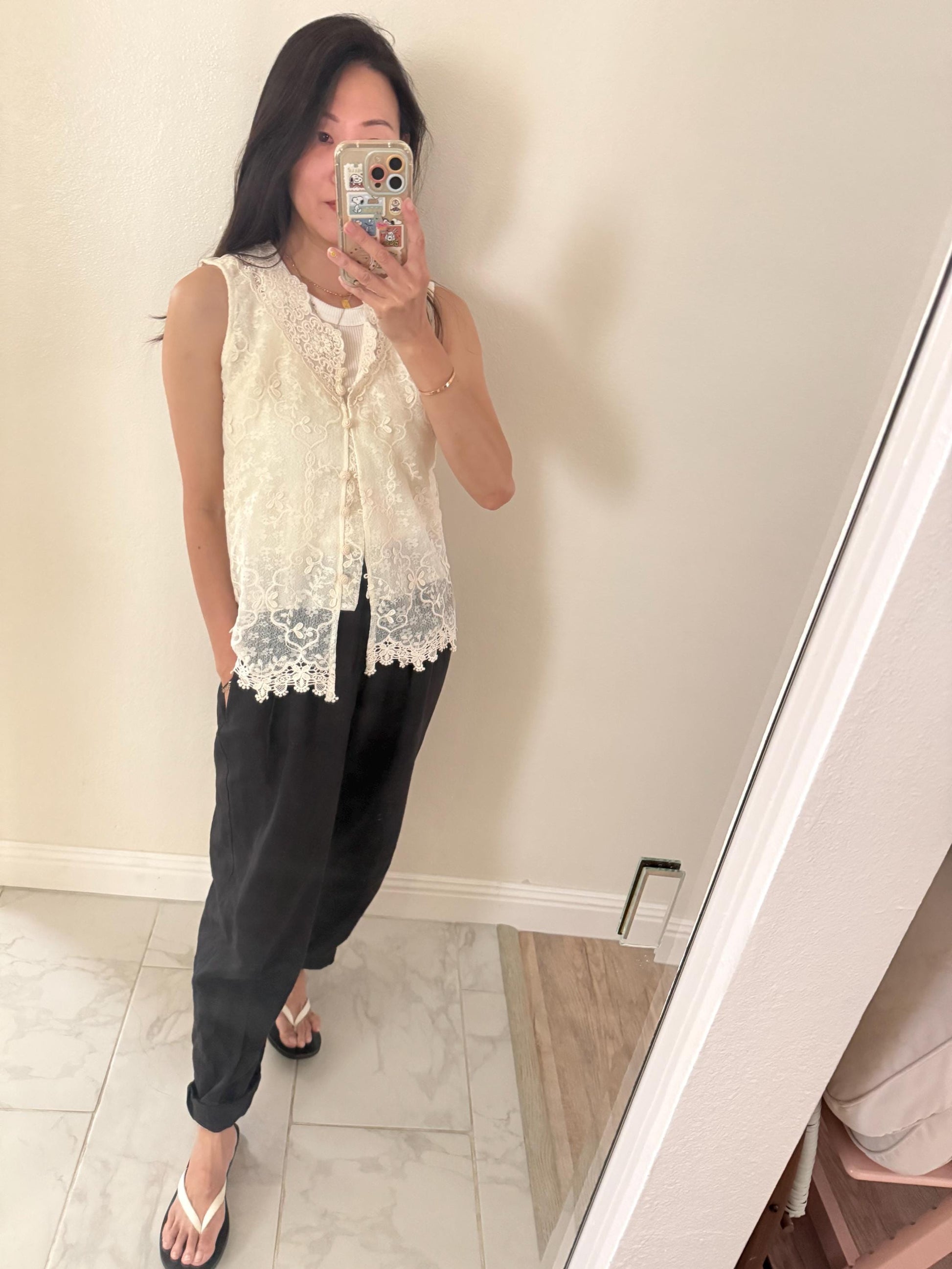Casual cotton beige lace eyelet romantic vest top . Whimsical cottage core vest top. Bohemian cotton vest . Summer cotton vest cardigan