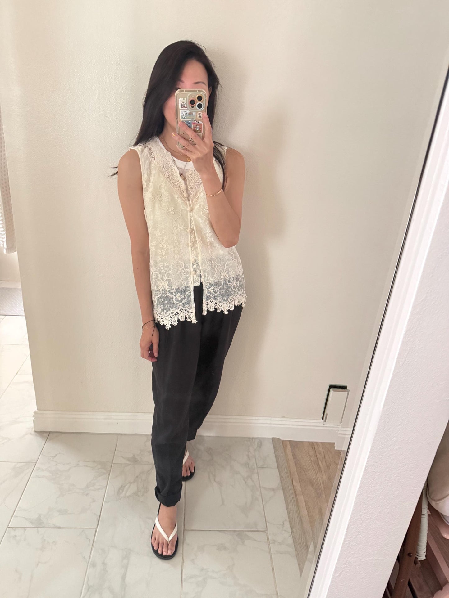 Casual cotton beige lace eyelet romantic vest top . Whimsical cottage core vest top. Bohemian cotton vest . Summer cotton vest cardigan