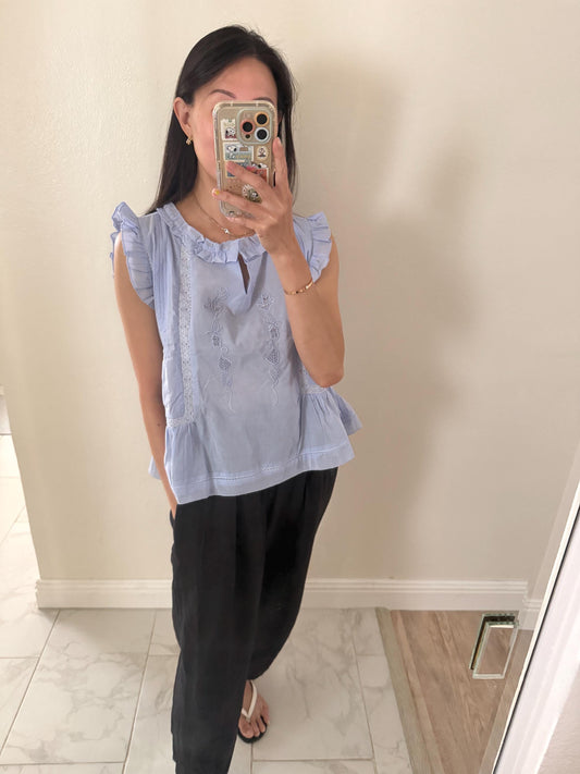 Casual pintuck lavender lace romantic top . Cozy comfortable top. Cotton whimsical Cottagecore Boho romantic top. Eyelet cotton cozy top.