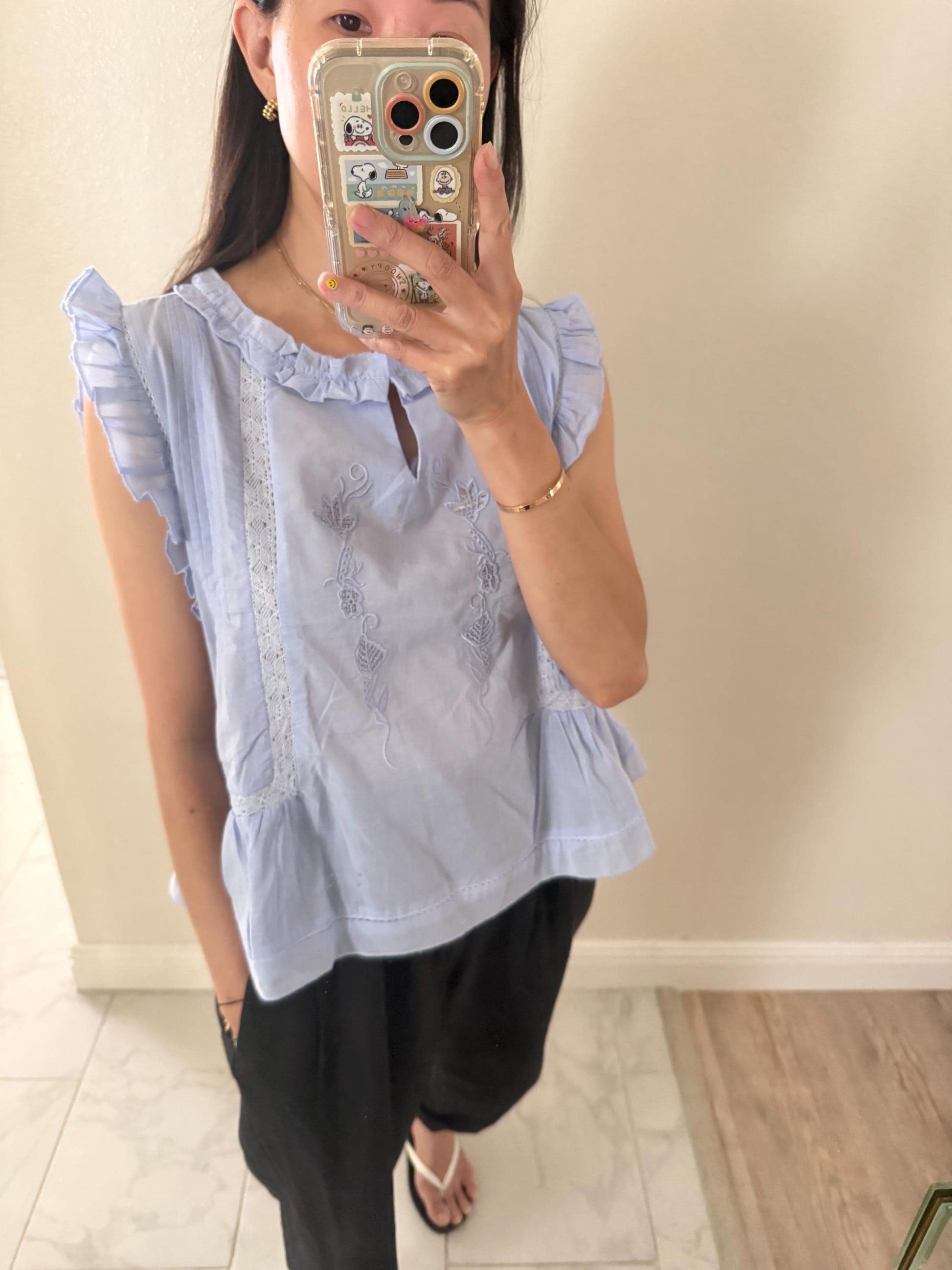 Casual pintuck lavender lace romantic top . Cozy comfortable top. Cotton whimsical Cottagecore Boho romantic top. Eyelet cotton cozy top.