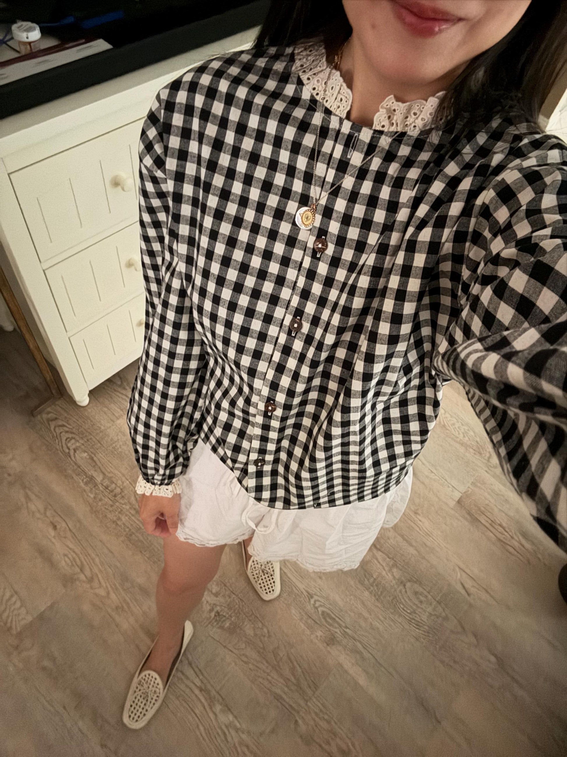 Gingham Cotton Top. French inspired Vintage Style top. Victorian boho top. Whimsical cottage core style top. Natural Fiber top