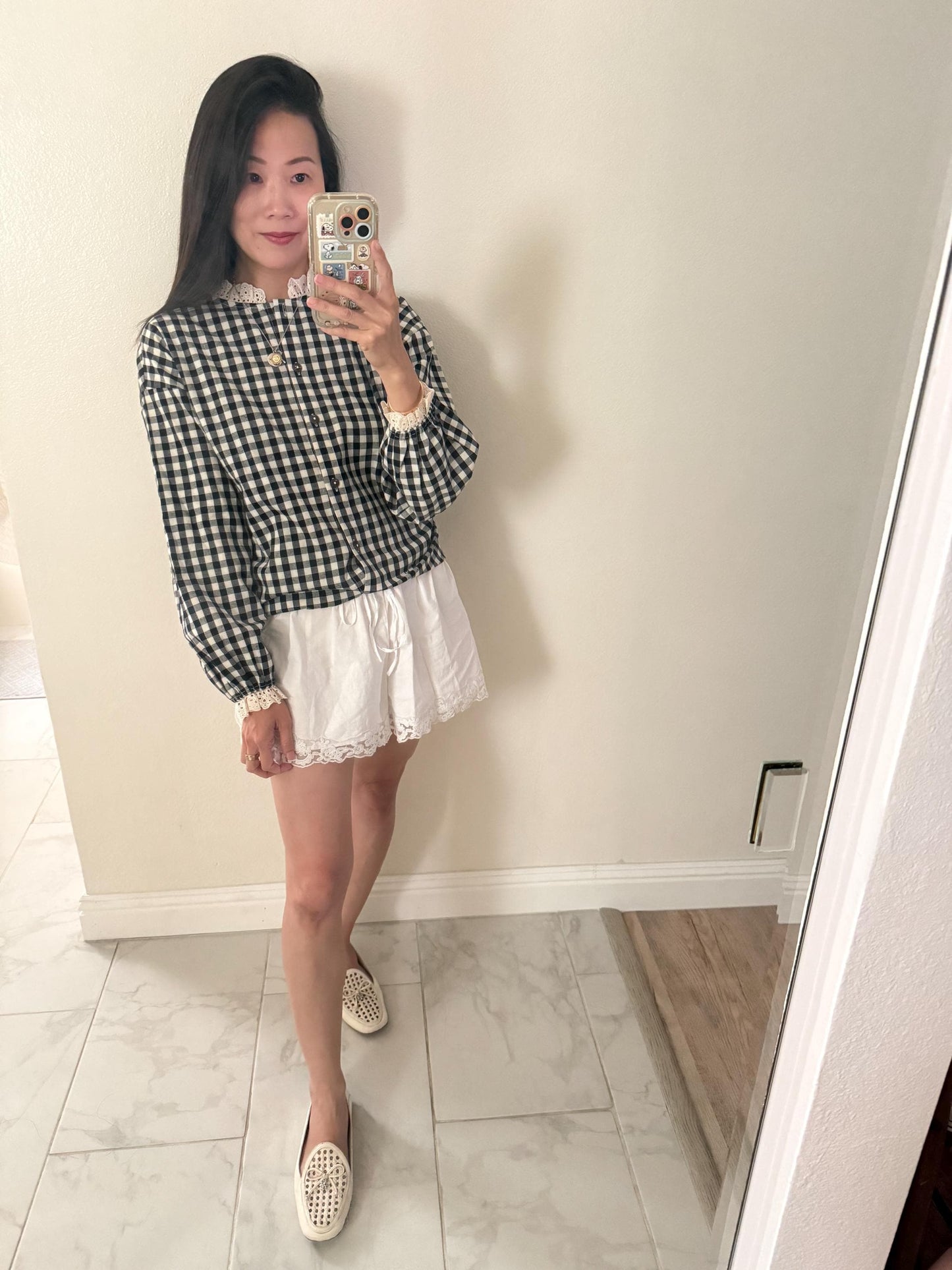 Gingham Cotton Top. French inspired Vintage Style top. Victorian boho top. Whimsical cottage core style top. Natural Fiber top