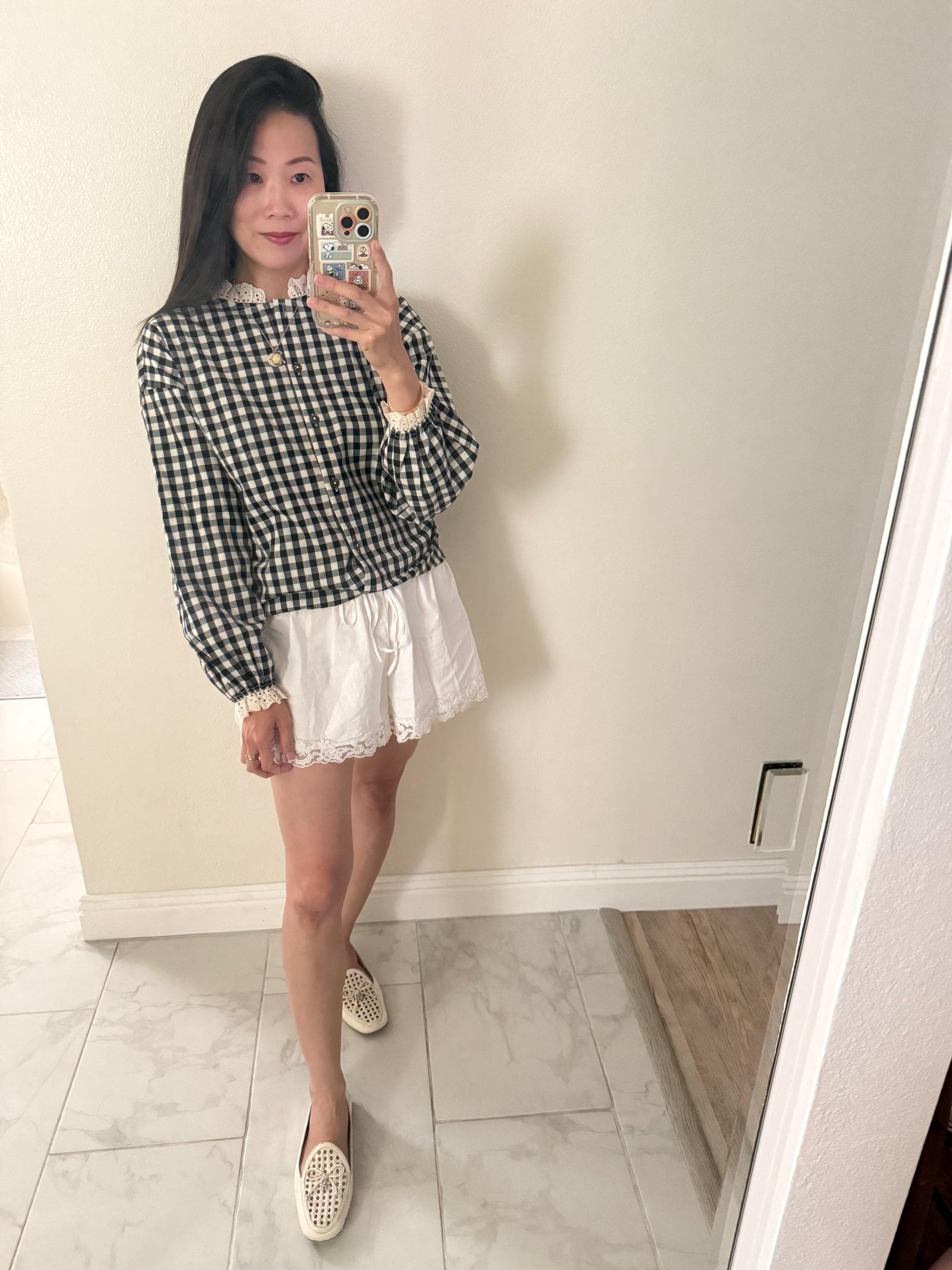 Gingham Cotton Top. French inspired Vintage Style top. Victorian boho top. Whimsical cottage core style top. Natural Fiber top
