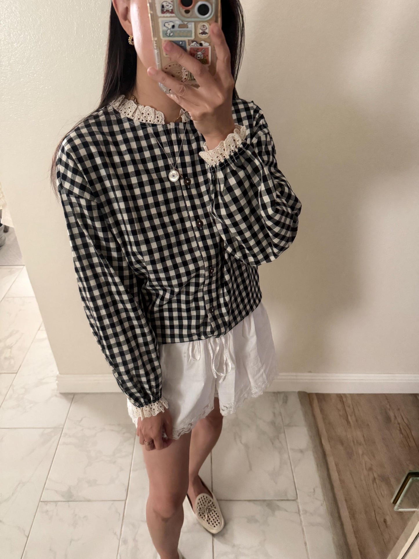Gingham Cotton Top. French inspired Vintage Style top. Victorian boho top. Whimsical cottage core style top. Natural Fiber top