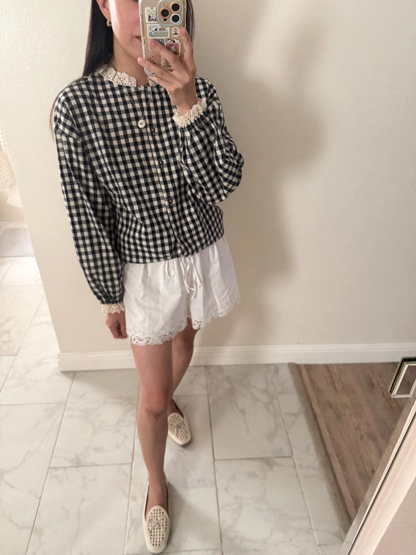 Gingham Cotton Top. French inspired Vintage Style top. Victorian boho top. Whimsical cottage core style top. Natural Fiber top
