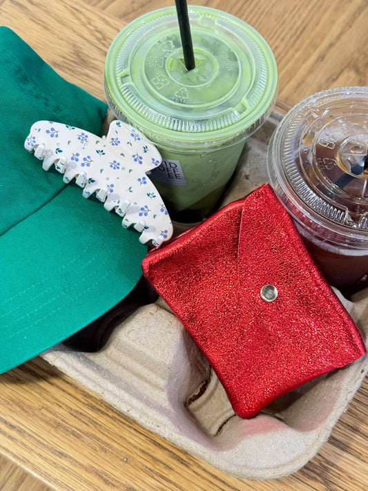 Twin wallet pouch in glittery matte leather. Soft Italian leather suede wallet. Envelope suede wallet. 90s wallet. Coins purse.