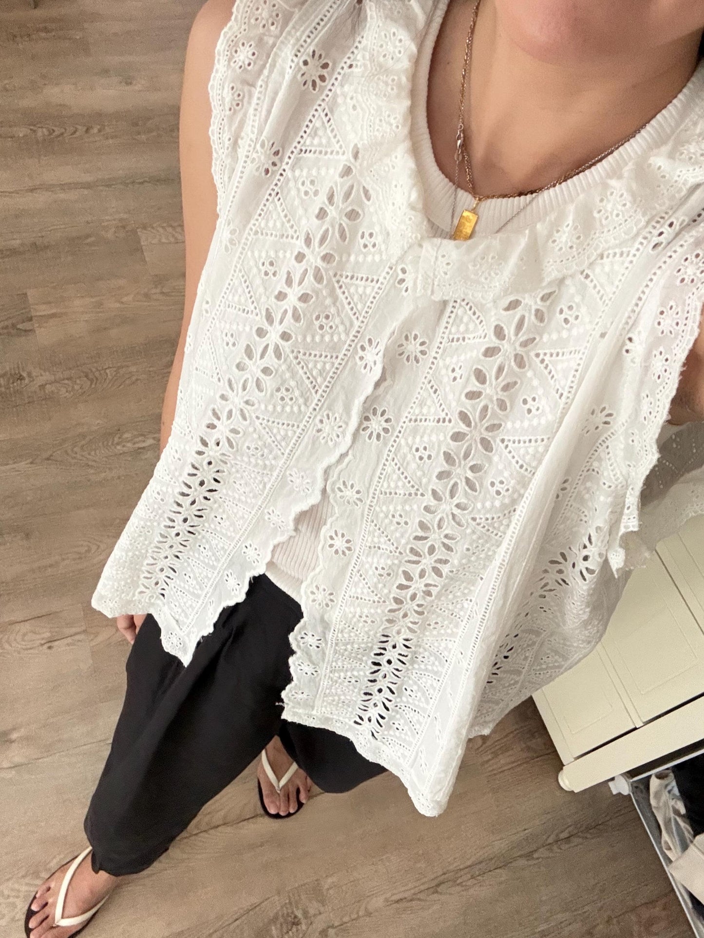 Casual cotton white eyelet romantic vest top . Whimsical cottage core vest top. Bohemian cotton vest . Summer cotton cardigan