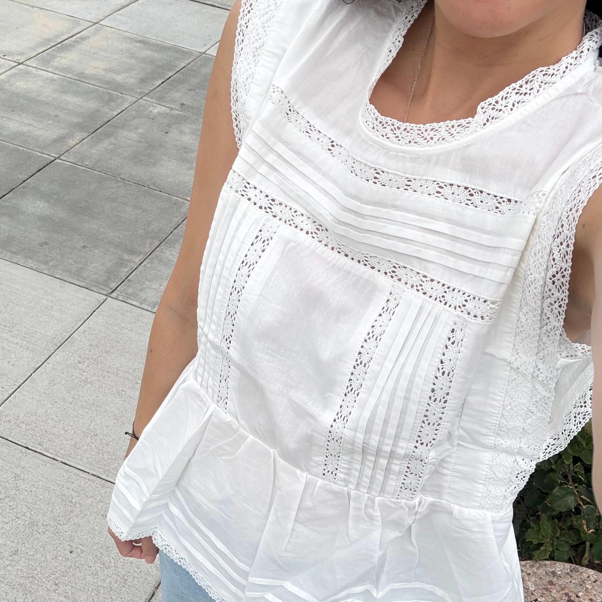 Casual cotton pintuck eyelet romantic top . Whimsical cottage core top. Bohemian cotton vest . Summer cotton lace top