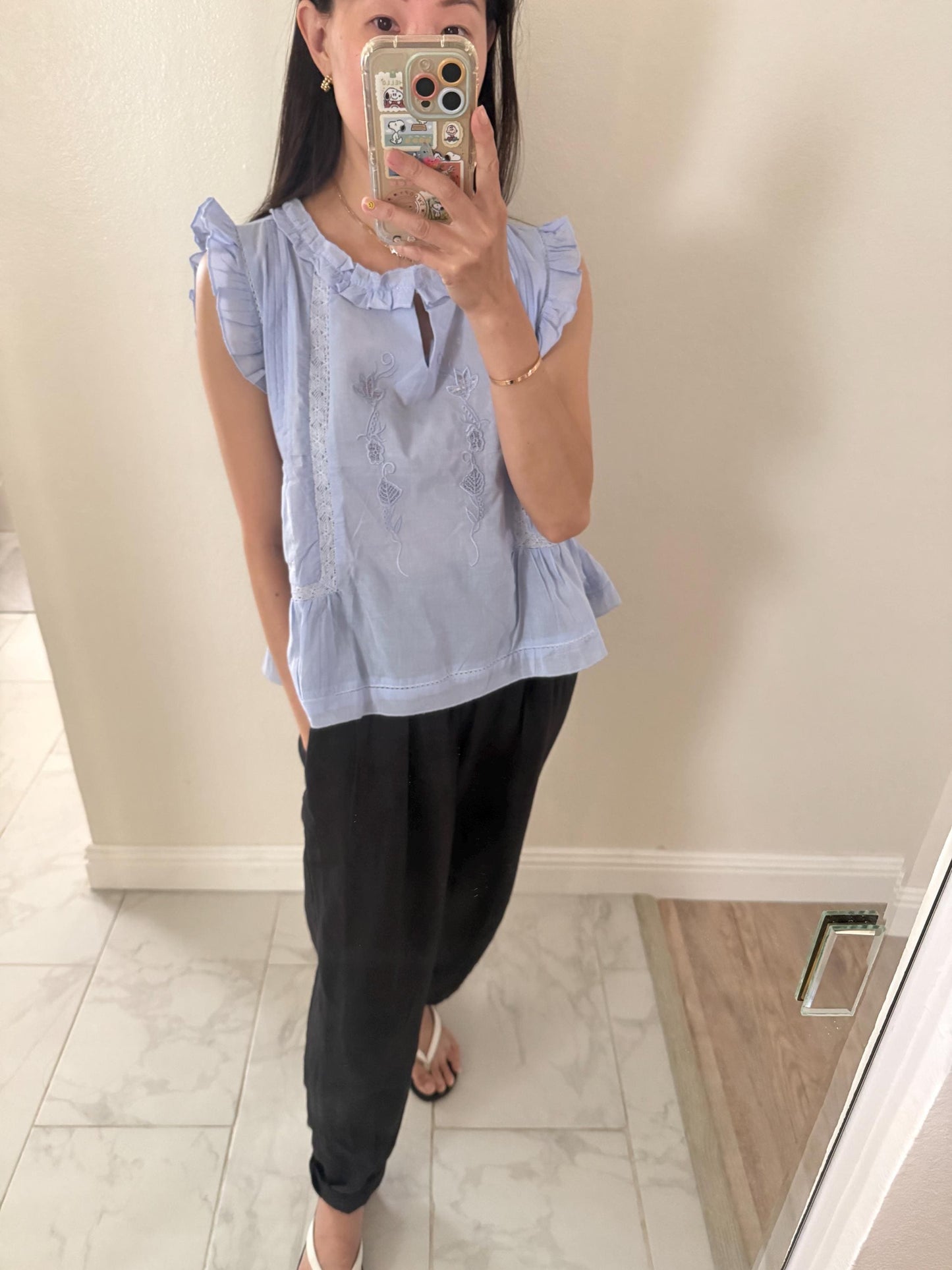Casual pintuck lavender lace romantic top . Cozy comfortable top. Cotton whimsical Cottagecore Boho romantic top. Eyelet cotton cozy top.