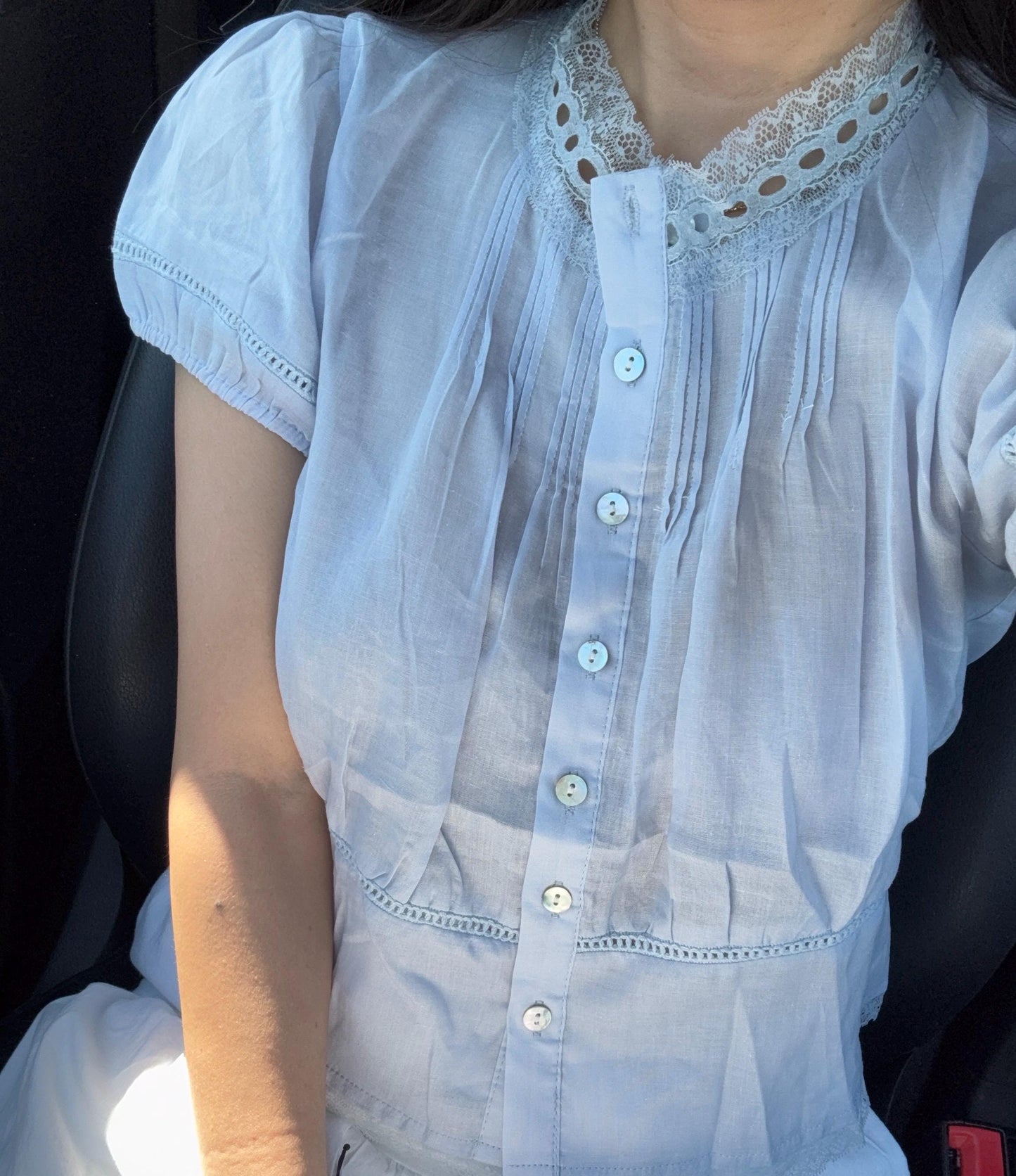 Casual pintuck lace romantic top . Whimsical cottagecore top. Cotton Victorian Bohemian romantic top. Eyelet cotton cozy top