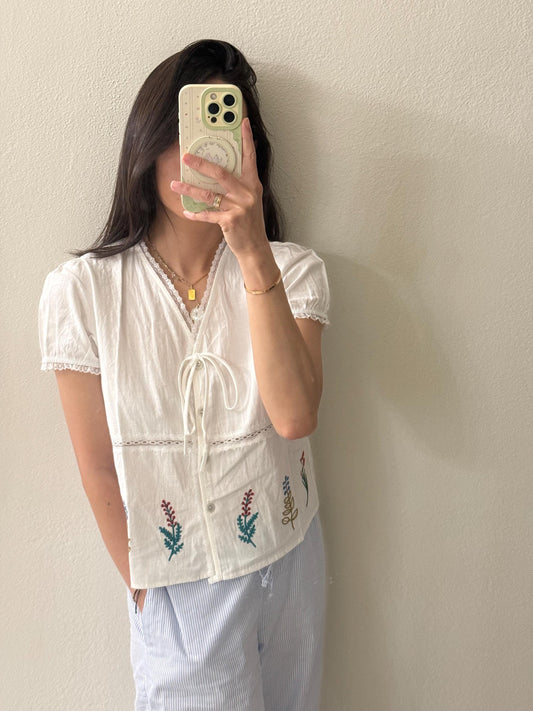 Casual cotton white lace eyelet romantic vest top . Whimsical cottage core vest top. Embroidered top . French style vintage inspired top