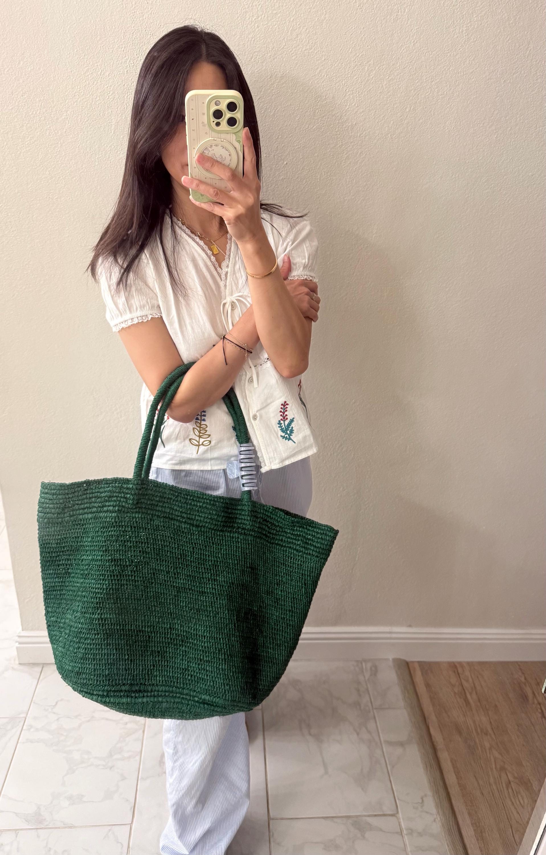 Woven Shoulder Bag. Beach Woven Shoulder Bag. Summer woven bag. Green Matcha Emerald Woven Bag. Natural Straw Bag
