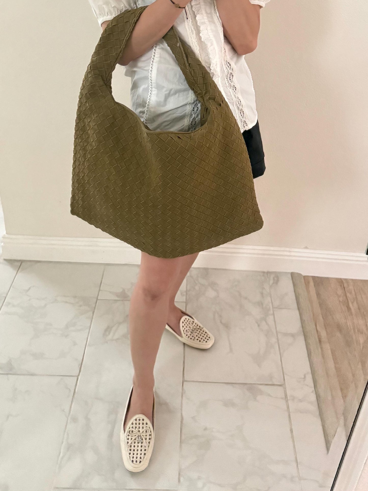 Woven Shoulder Oversized Slouhcy Bag. Oversized Woven Shoulder Bag. Summer woven bag. Sage Avocado Chartreuse color woven Bag.