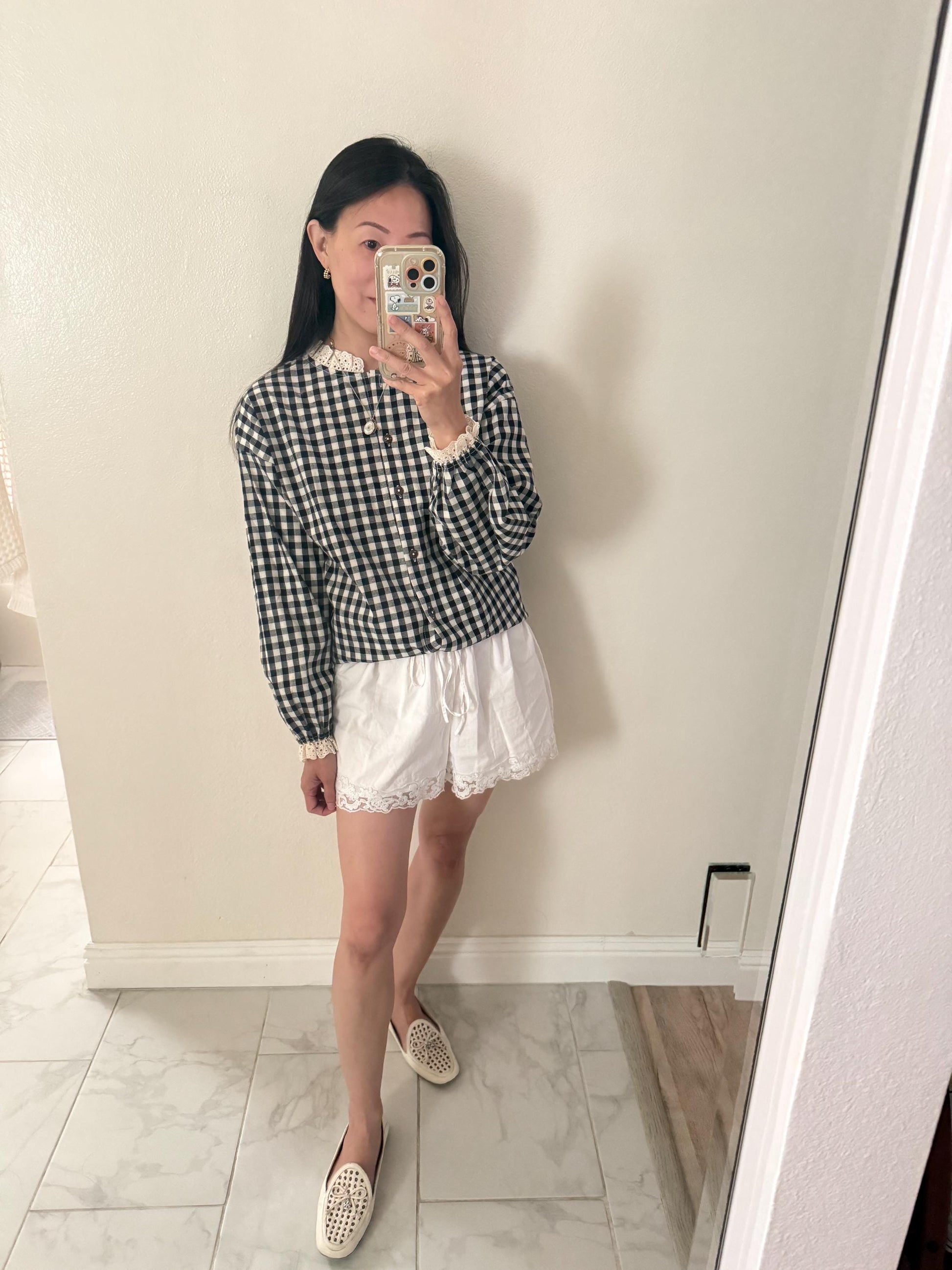 Gingham Cotton Top. French inspired Vintage Style top. Victorian boho top. Whimsical cottage core style top. Natural Fiber top