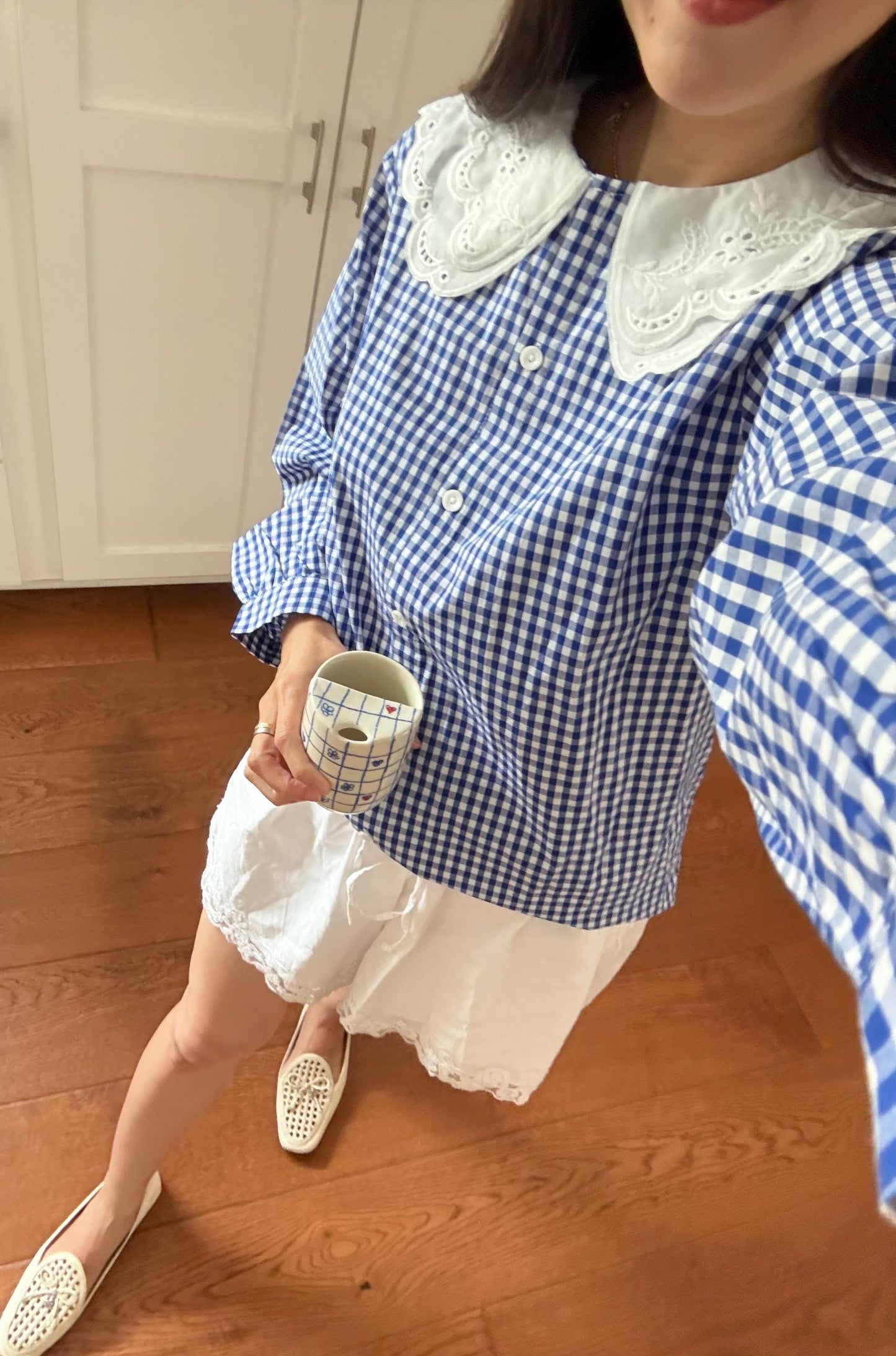 Blue Gingham Cotton Top. French inspired Vintage Style top. Victorian Whimsy Cottage core top. Bohemian style top. Romantic top