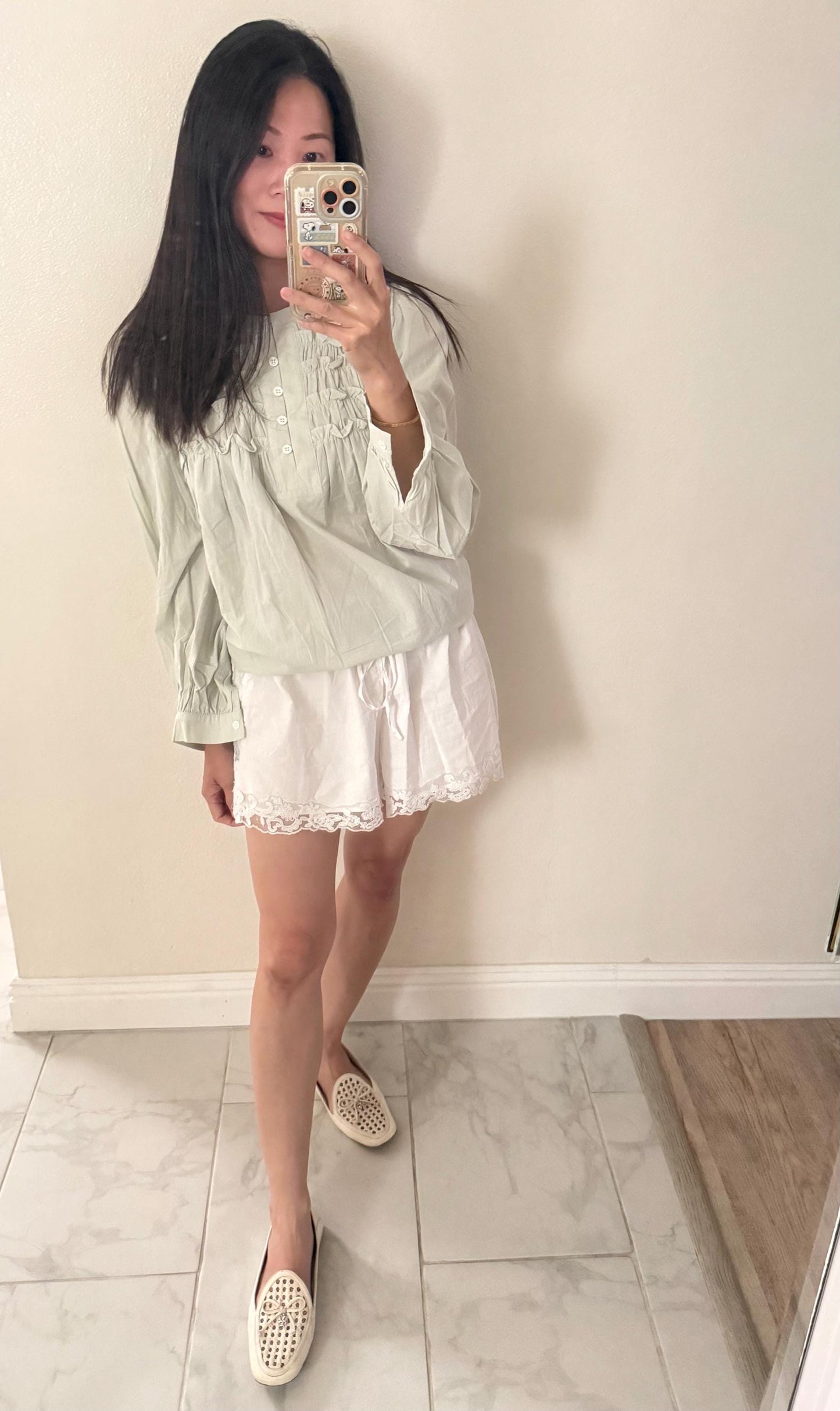 Green Sage Chartreuse color Cotton Shirt Blouse Top. Boho Style Top. French Vintage Inspired Whimsical Style Blouse. Cottage core Shirt.