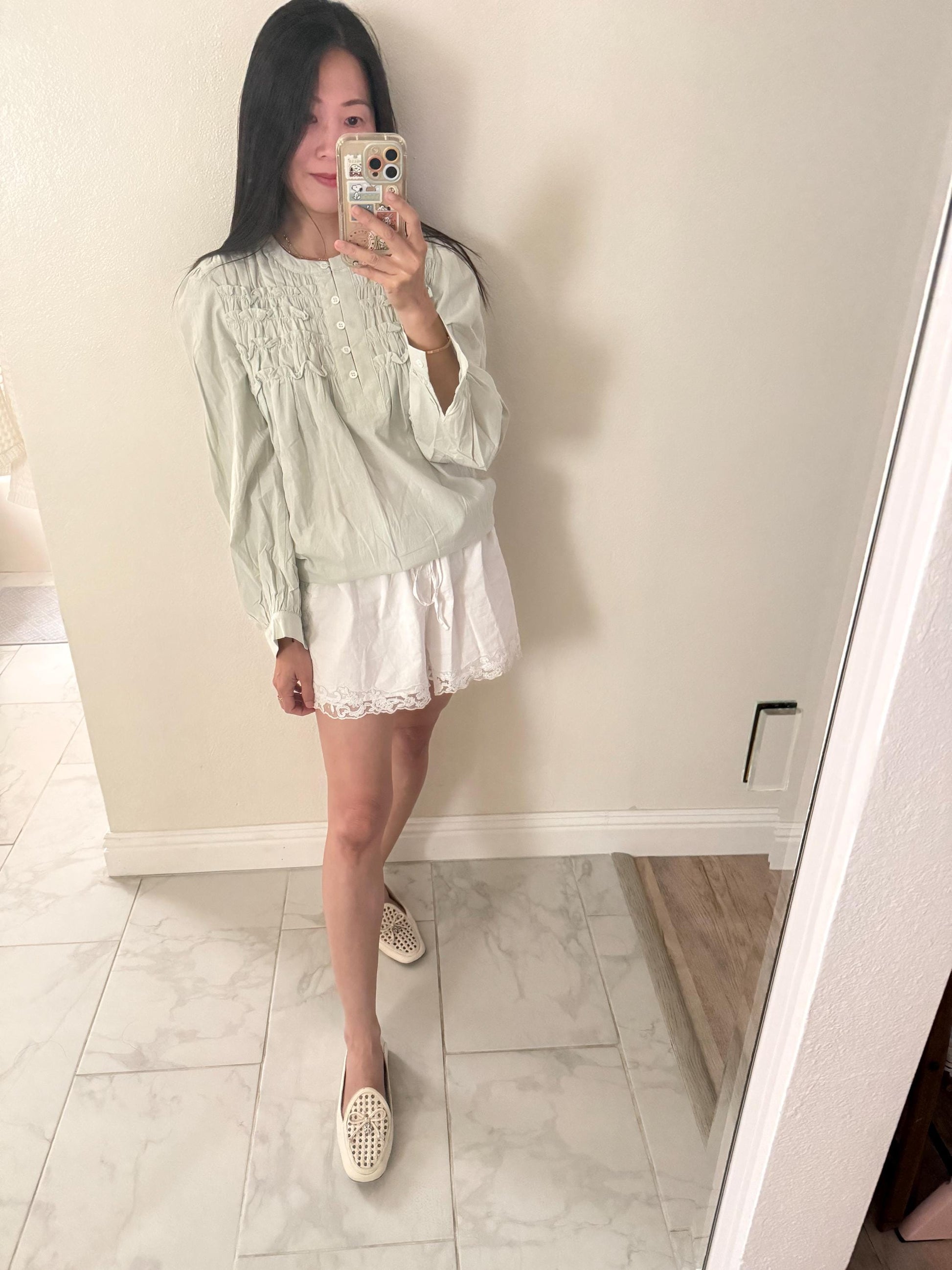 Green Sage Chartreuse color Cotton Shirt Blouse Top. Boho Style Top. French Vintage Inspired Whimsical Style Blouse. Cottage core Shirt.