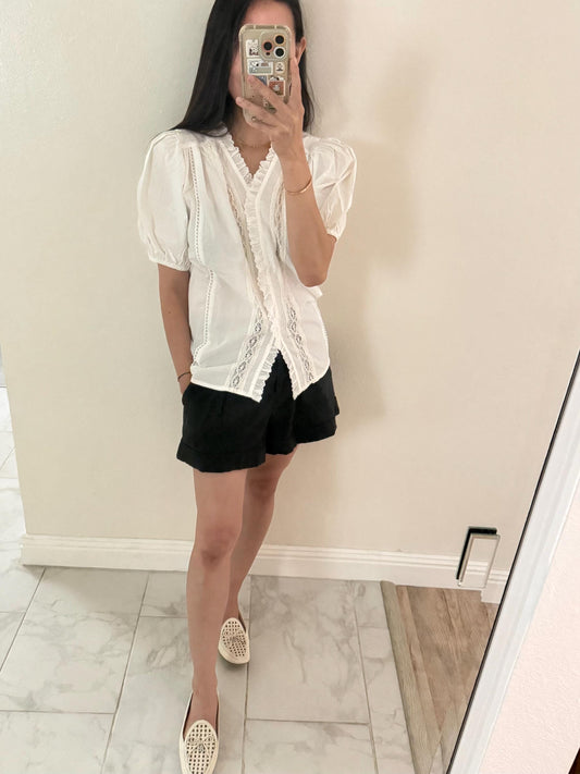 White shirt classic cotton shirt. Vintage inspired french top style top. Whimsical style French Style Top. Cottagecore style Top