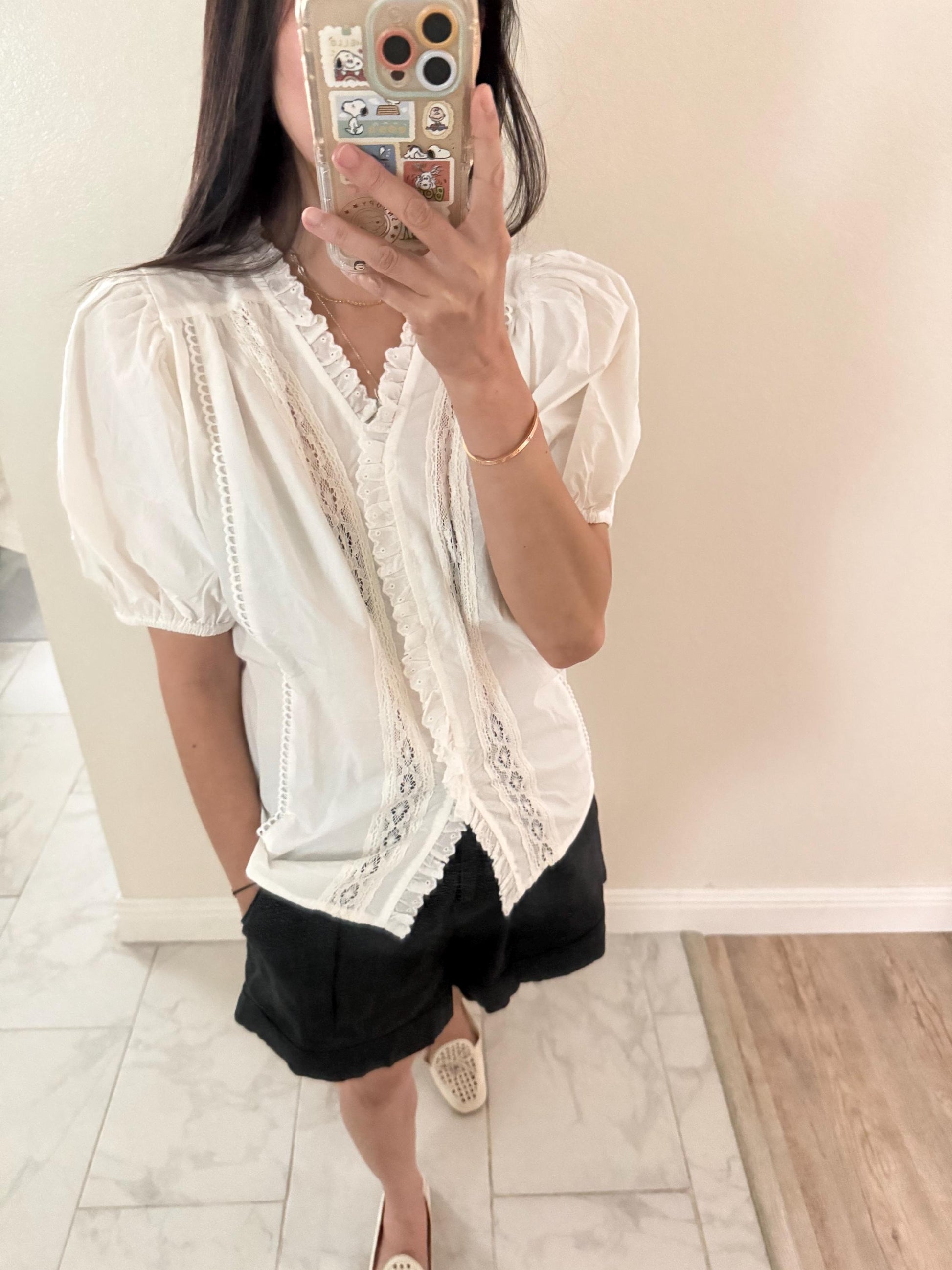 White shirt classic cotton shirt. Vintage inspired french top style top. Whimsical style French Style Top. Cottagecore style Top