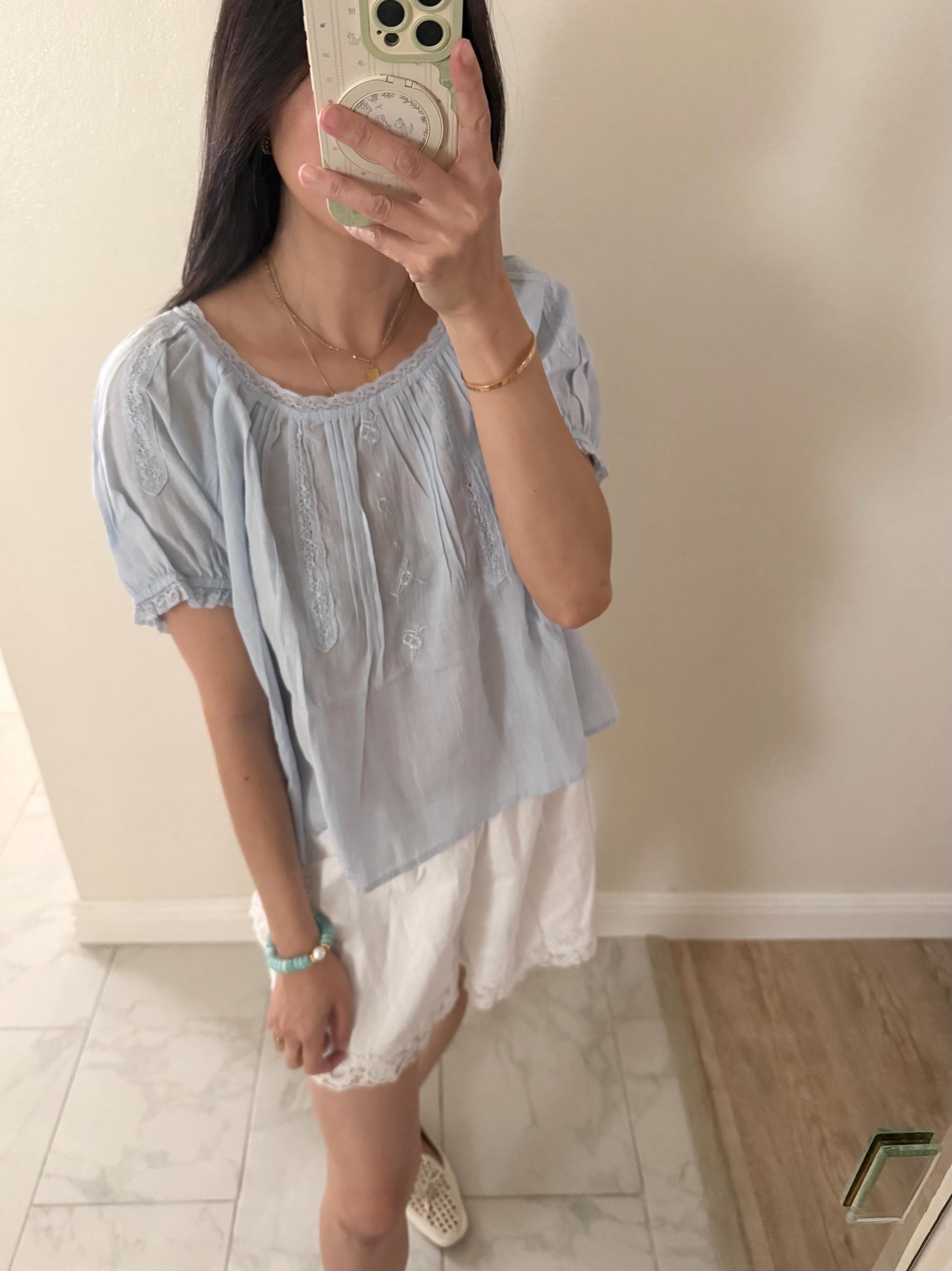 Casual cotton pintuck eyelet romantic top . Whimsical cottage core top. Bohemian cotton vest . Praire cotton lace top. Embroidered top.