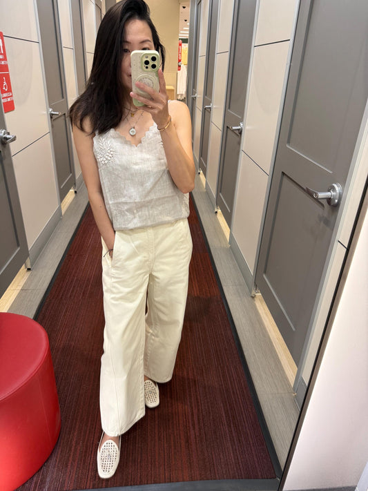 Casual linen tank in neutral beige . Whimsical tank top . Bohemian linen top . Praire spaghetti tank too . Embroidered pinterest top