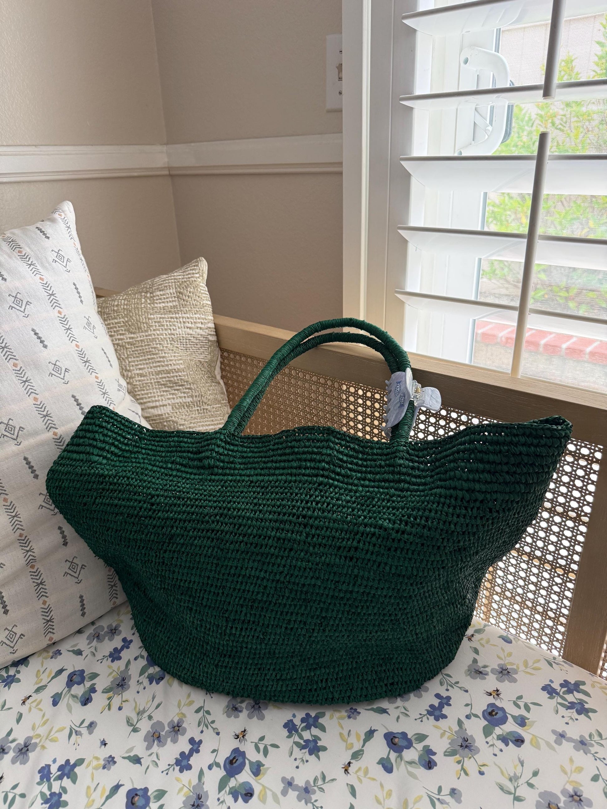 Woven Shoulder Bag. Beach Woven Shoulder Bag. Summer woven bag. Green Matcha Emerald Woven Bag. Natural Straw Bag